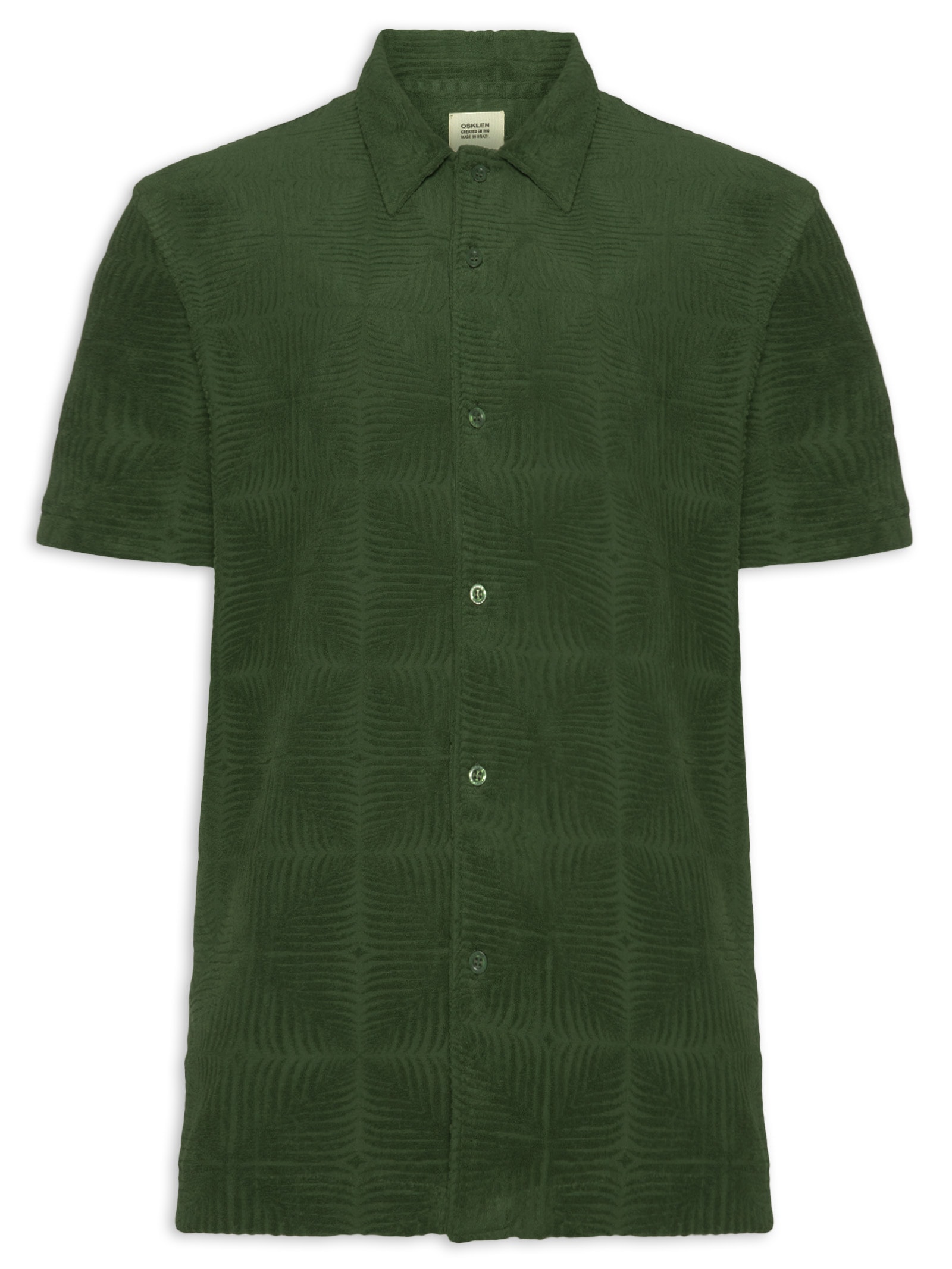Camisa Masculina Casual Manga Curta Jacquard Atoalhado Palm Verde Osklen