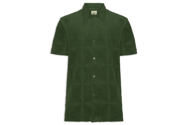 Camisa Masculina Casual Manga Curta Jacquard Atoalhado Palm - Verde