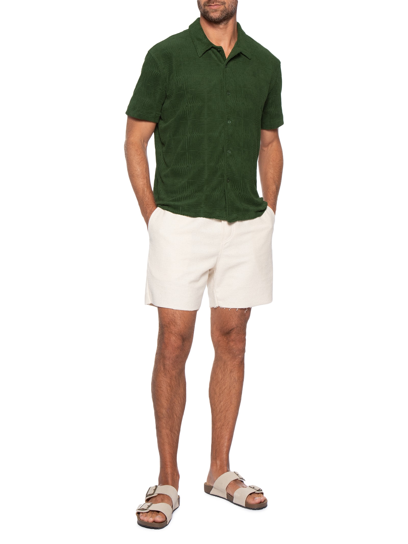 Camisa Masculina Casual Manga Curta Jacquard Atoalhado Palm Verde Osklen