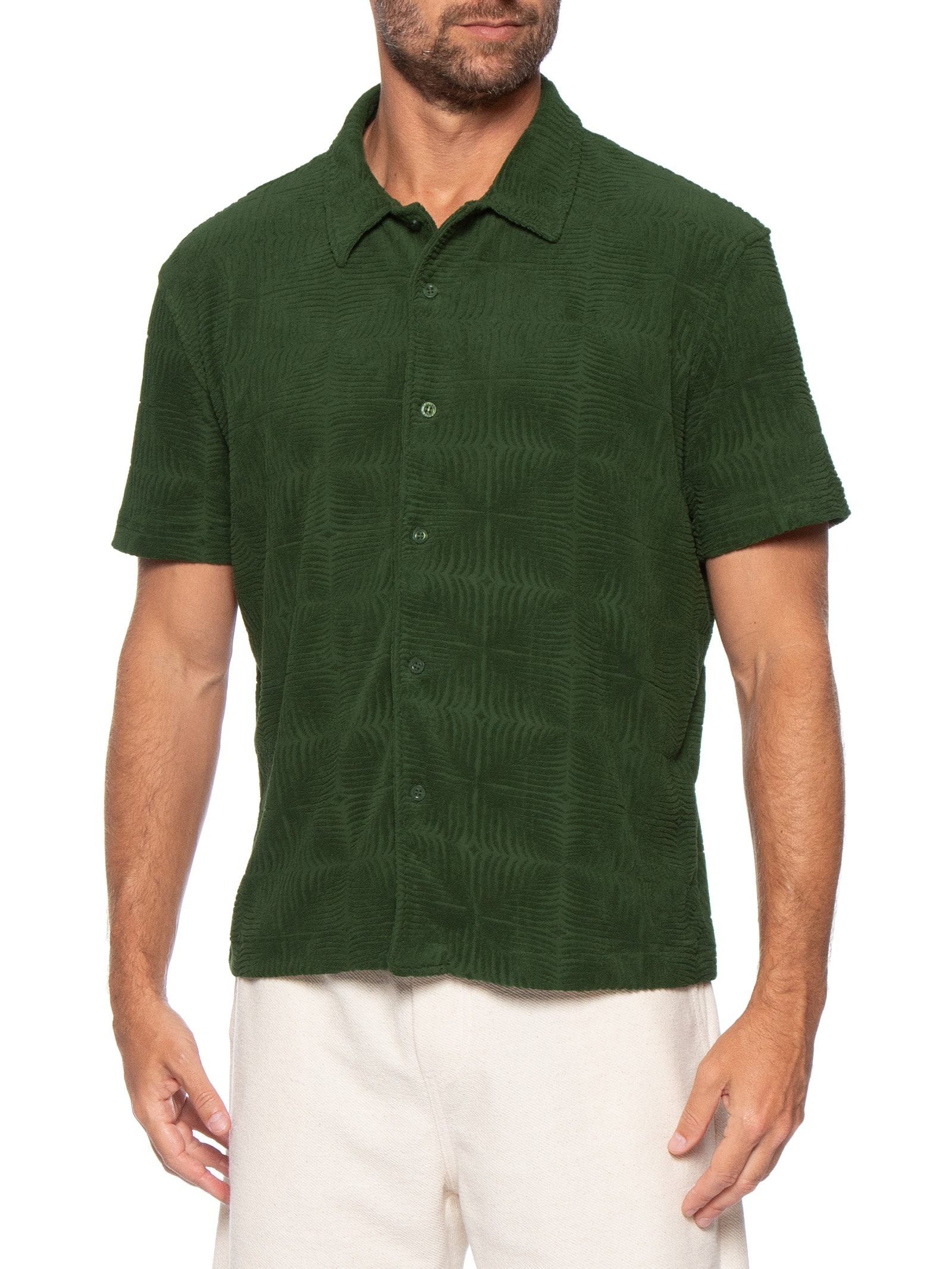 Camisa Masculina Casual Manga Curta Jacquard Atoalhado Palm Verde Osklen