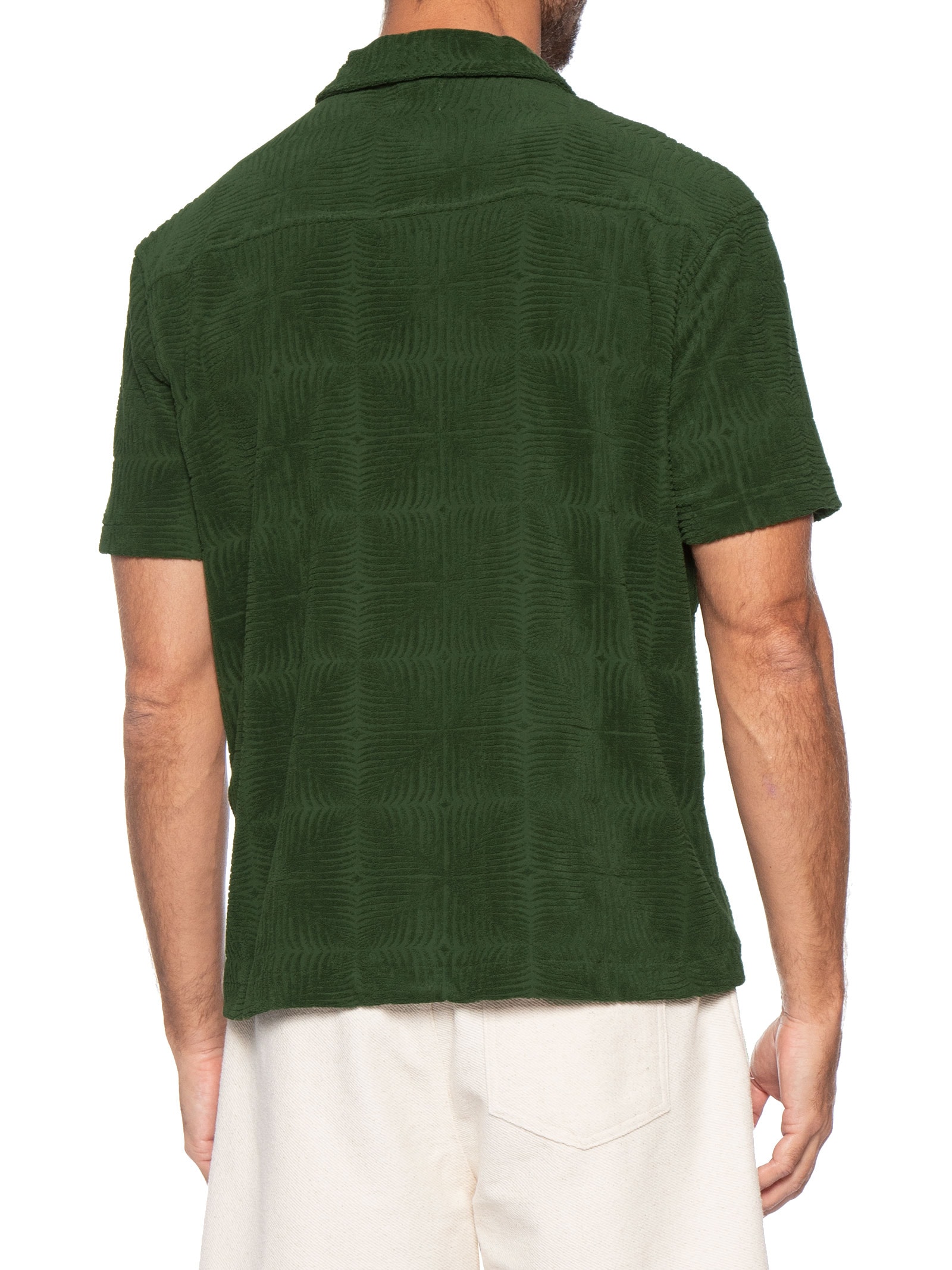 Camisa Masculina Casual Manga Curta Jacquard Atoalhado Palm Verde Osklen