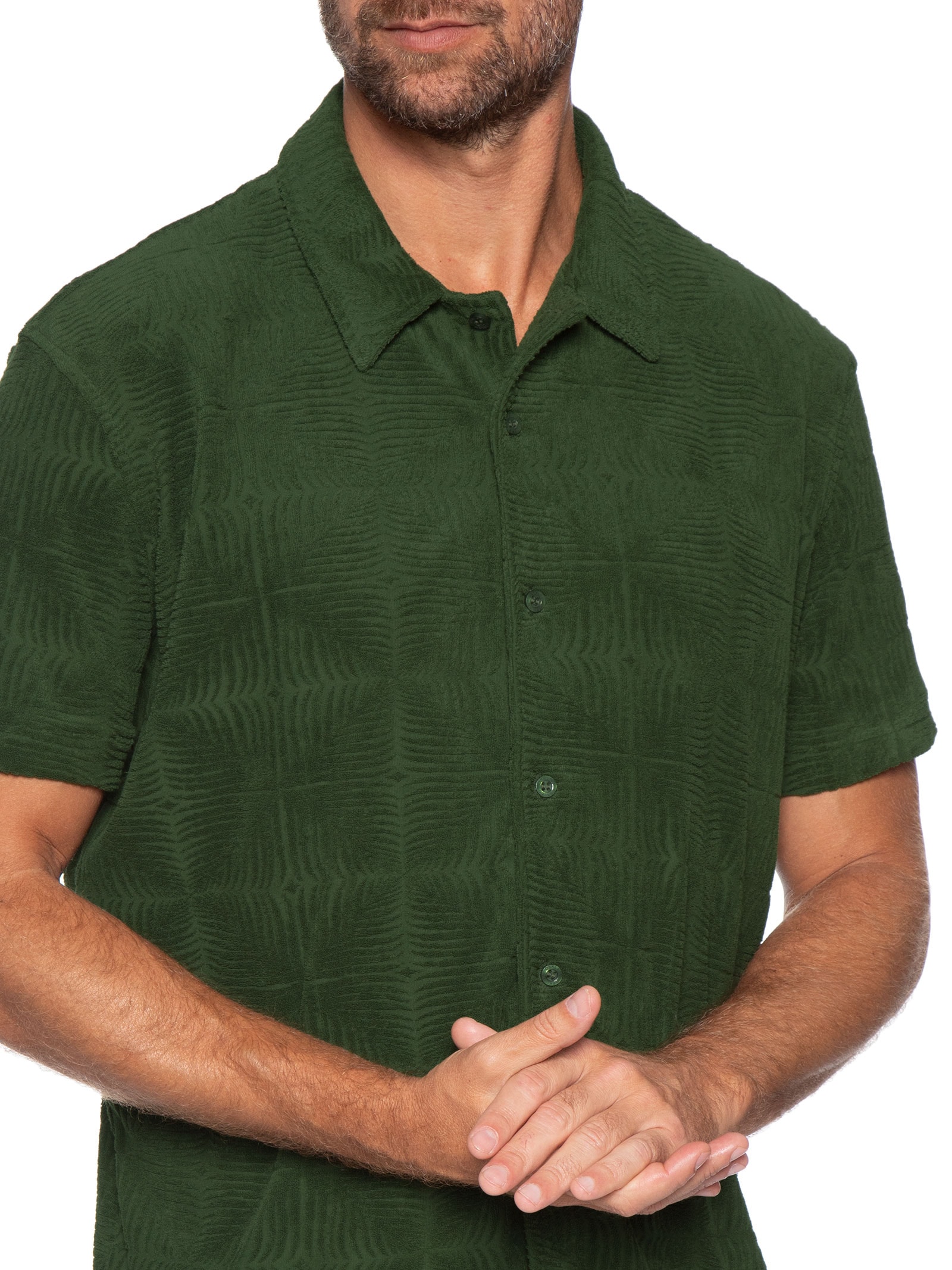 Camisa Masculina Casual Manga Curta Jacquard Atoalhado Palm Verde Osklen
