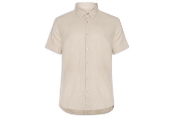 Camisa Masculina Casual Manga Curta Linen Soft - Bege