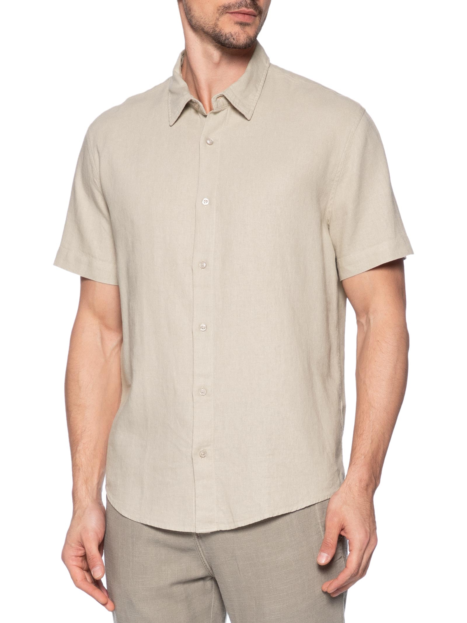 Camisa Masculina Casual Manga Curta Linen Soft Bege Osklen