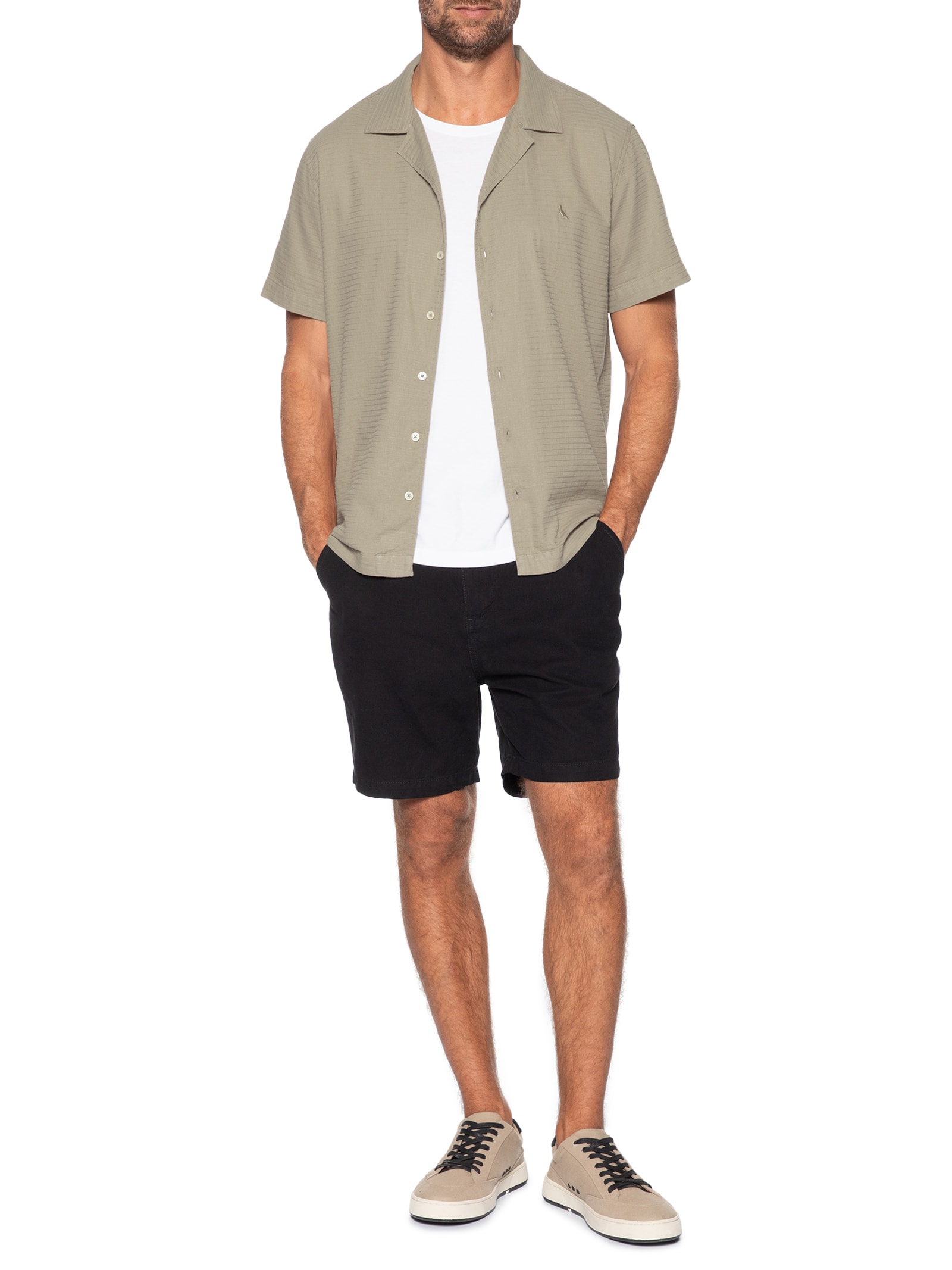 Camisa Masculina Casual Manga Curta Malta Bege Reserva