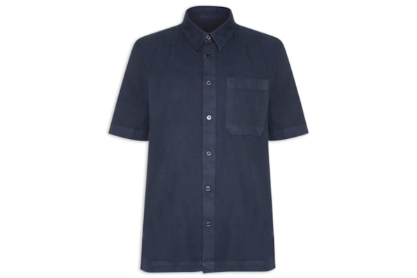 Camisa Masculina Casual Manga Curta Over Cotton Linen Used - Azul