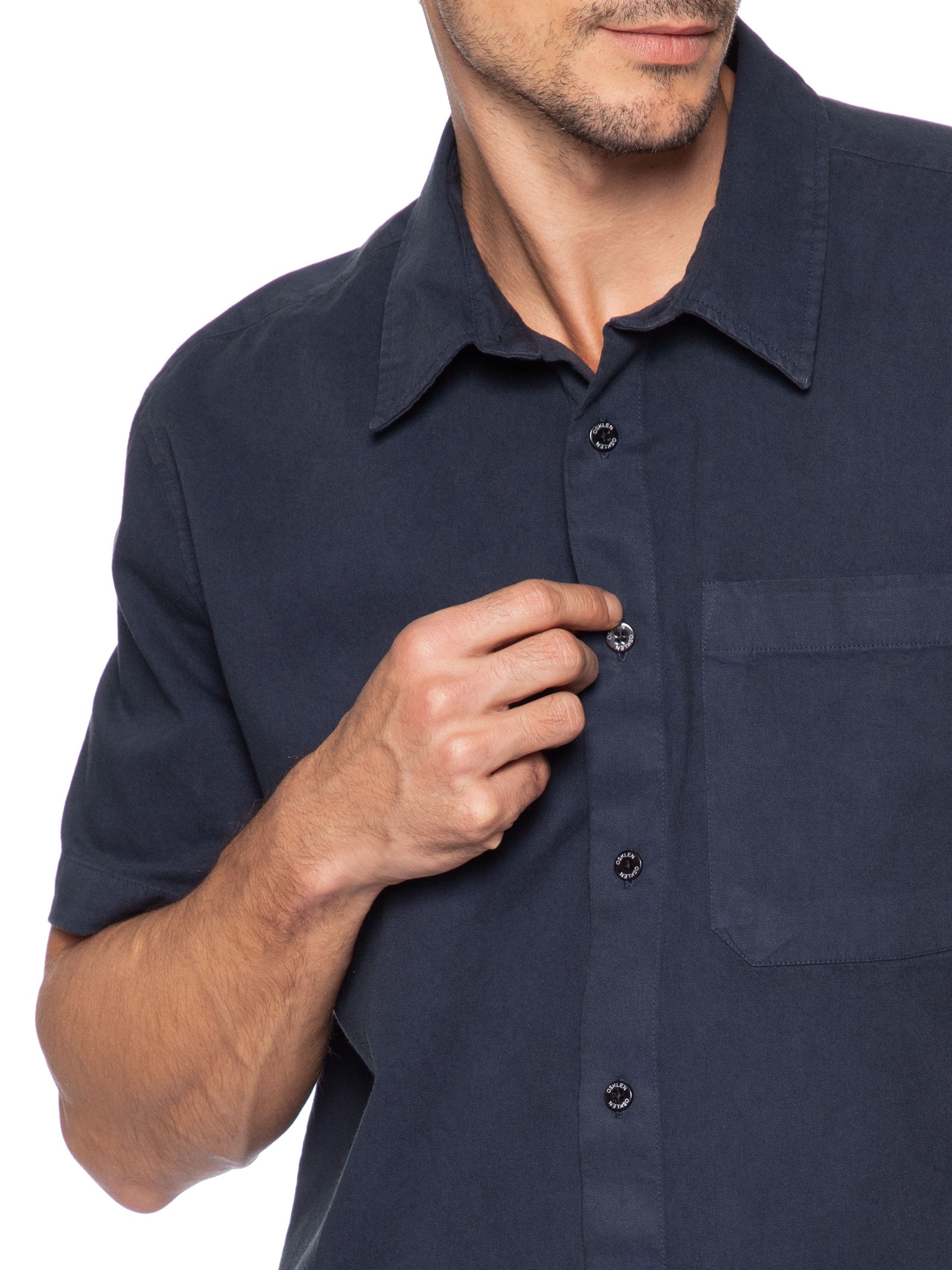 Camisa Masculina Casual Manga Curta Over Cotton Linen Used Azul Osklen