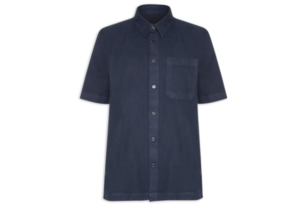 Camisa Masculina Casual Manga Curta Over Cotton Linen Used - Azul