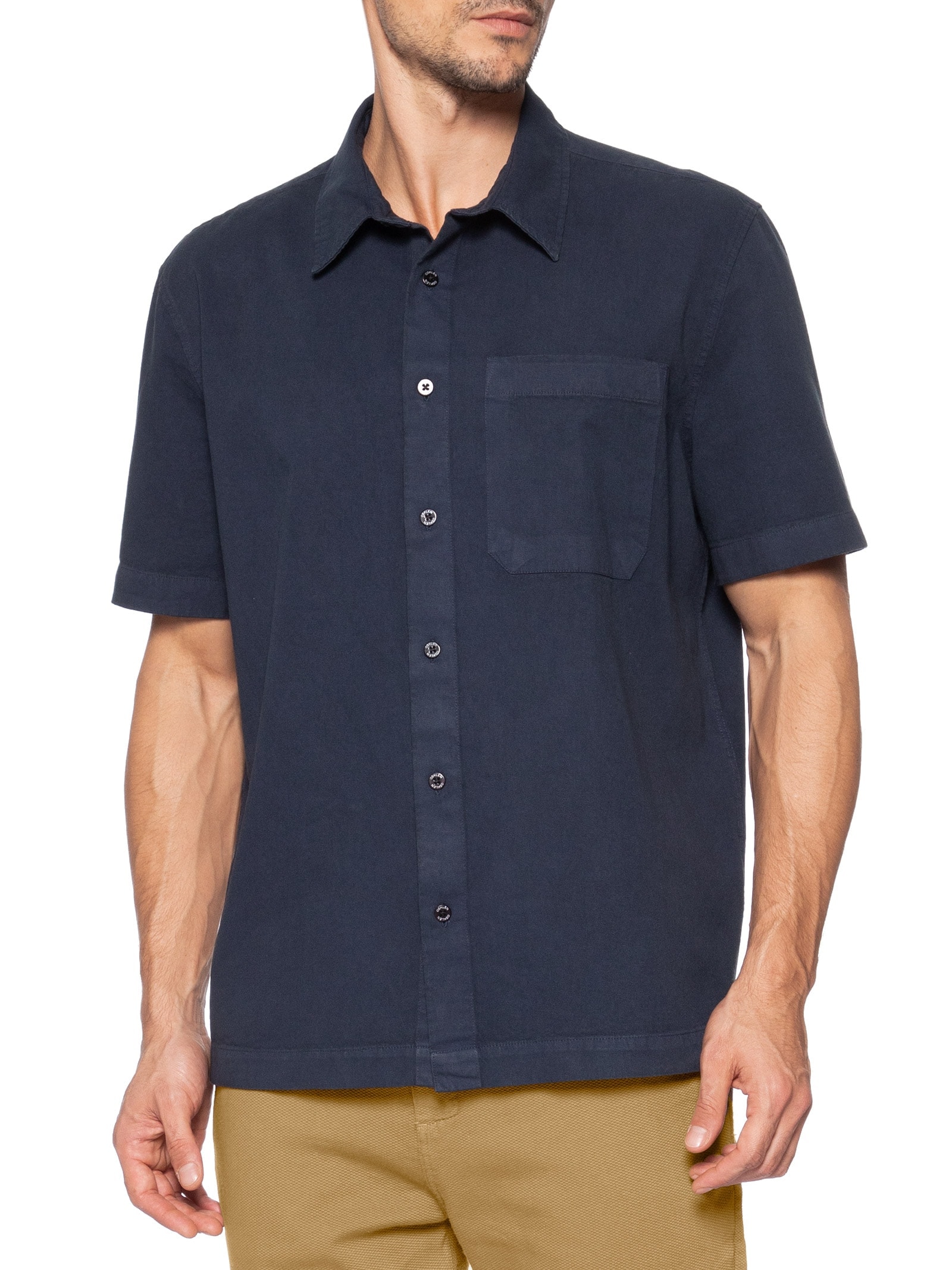 Camisa Masculina Casual Manga Curta Over Cotton Linen Used Azul Osklen
