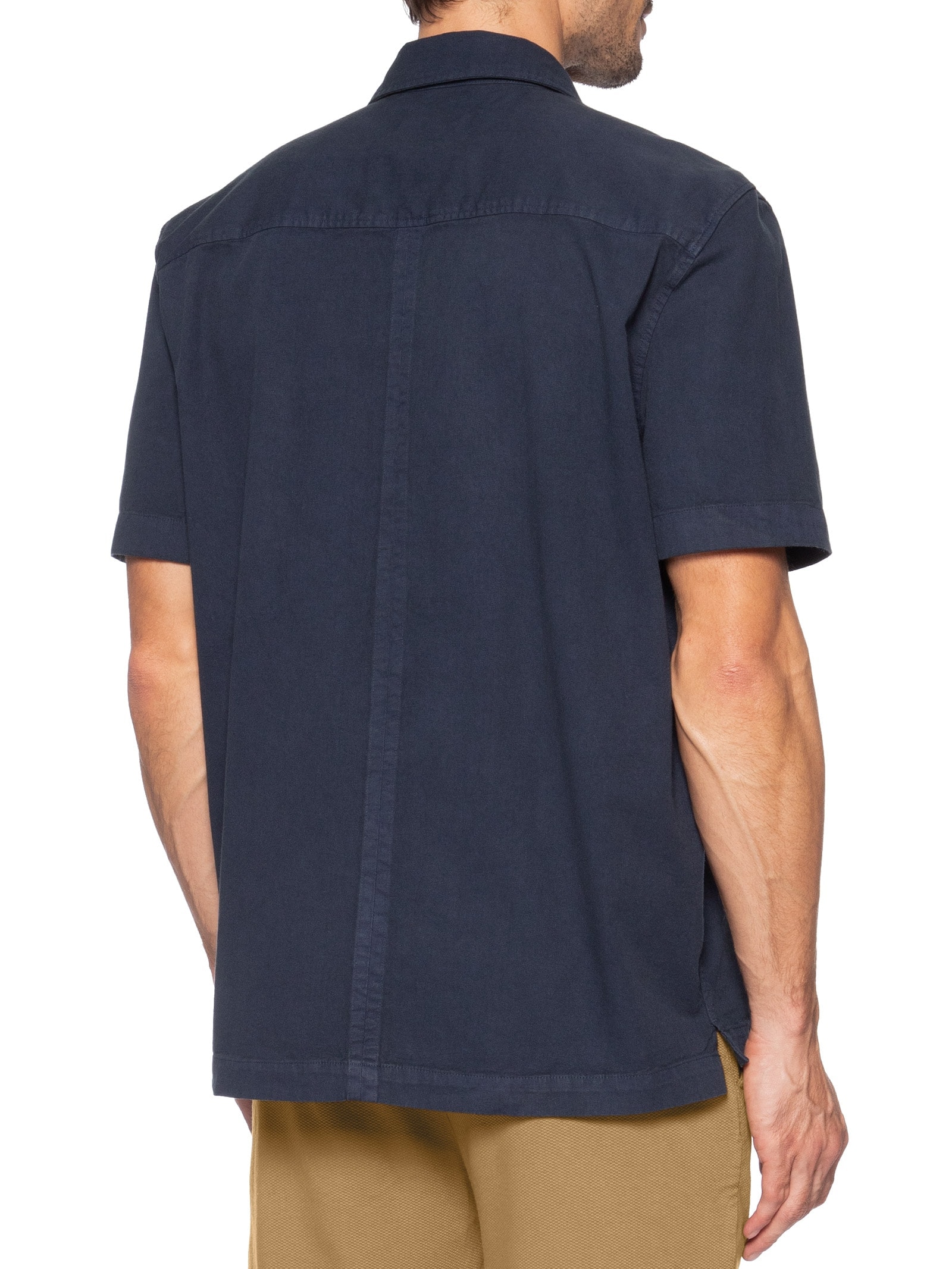 Camisa Masculina Casual Manga Curta Over Cotton Linen Used Azul Osklen