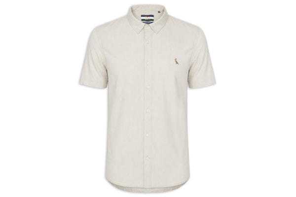 Camisa Masculina Casual Manga Curta Paraty Contraste - Bege