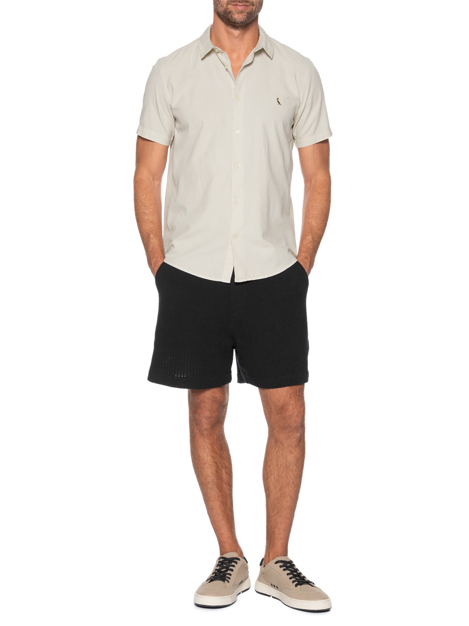 Camisa Masculina Casual Manga Curta Paraty Contraste Bege Reserva