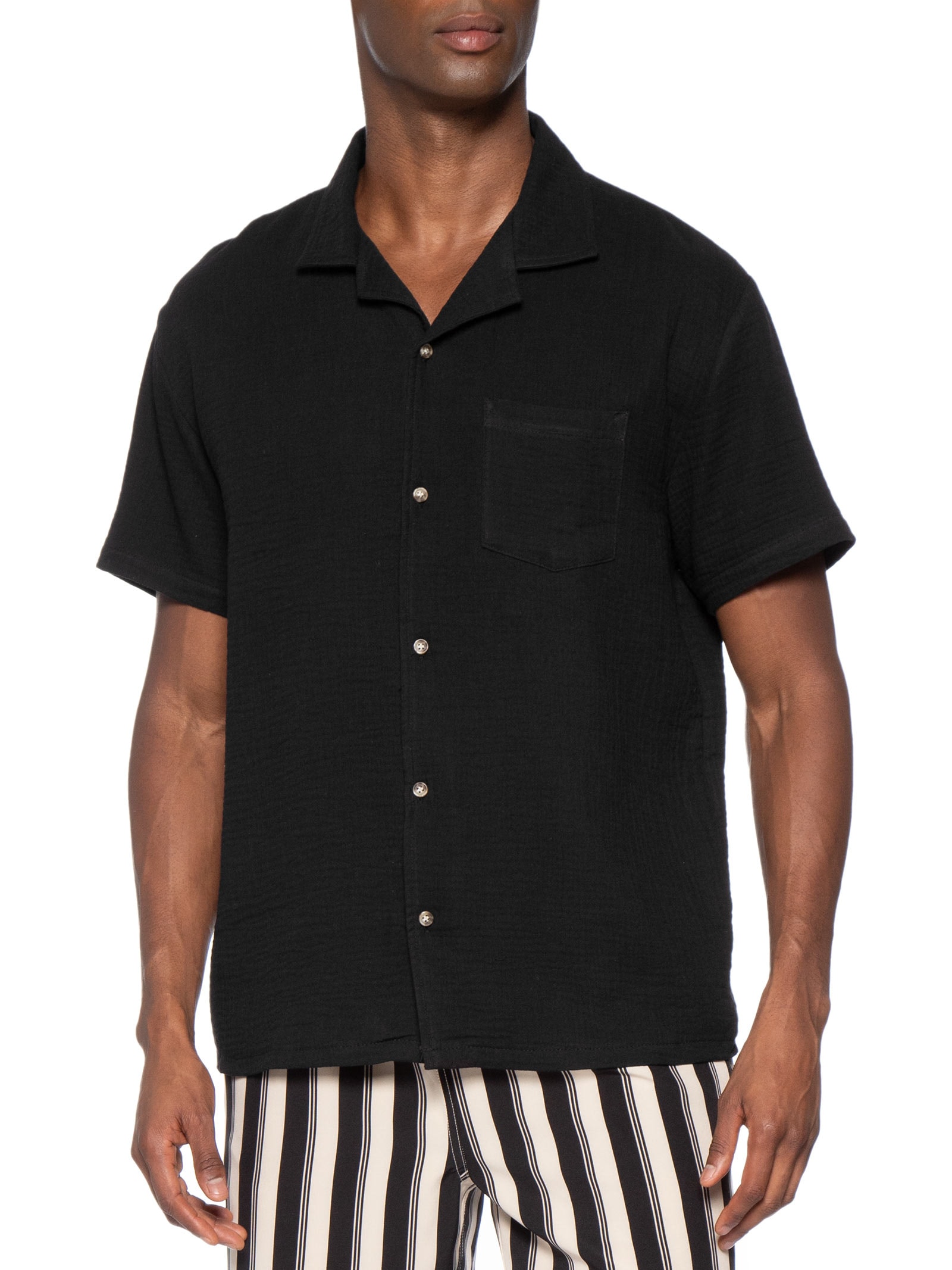 Camisa Masculina Casual Manga Curta Preto Basiq Men