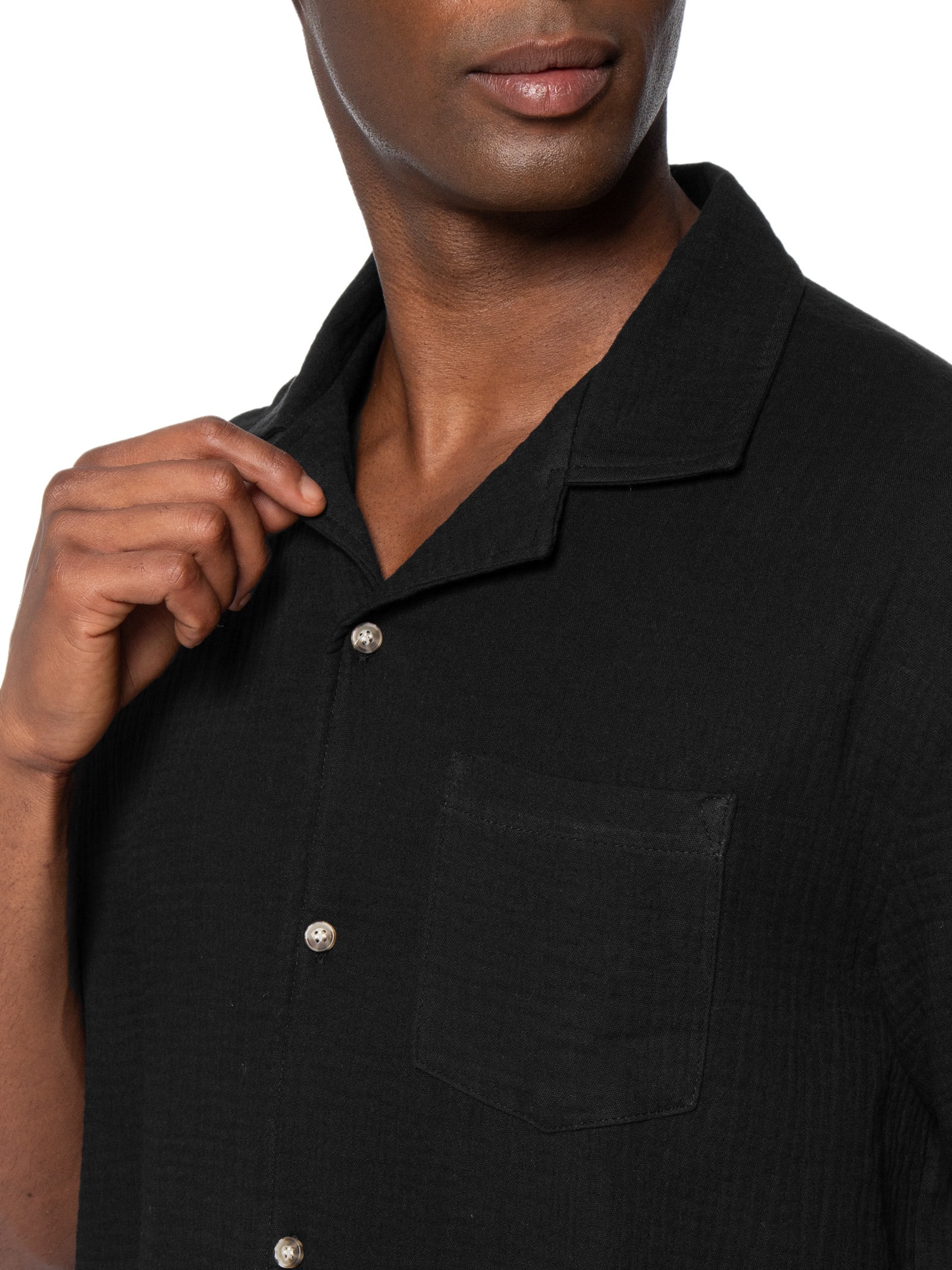 Camisa Masculina Casual Manga Curta Preto Basiq Men