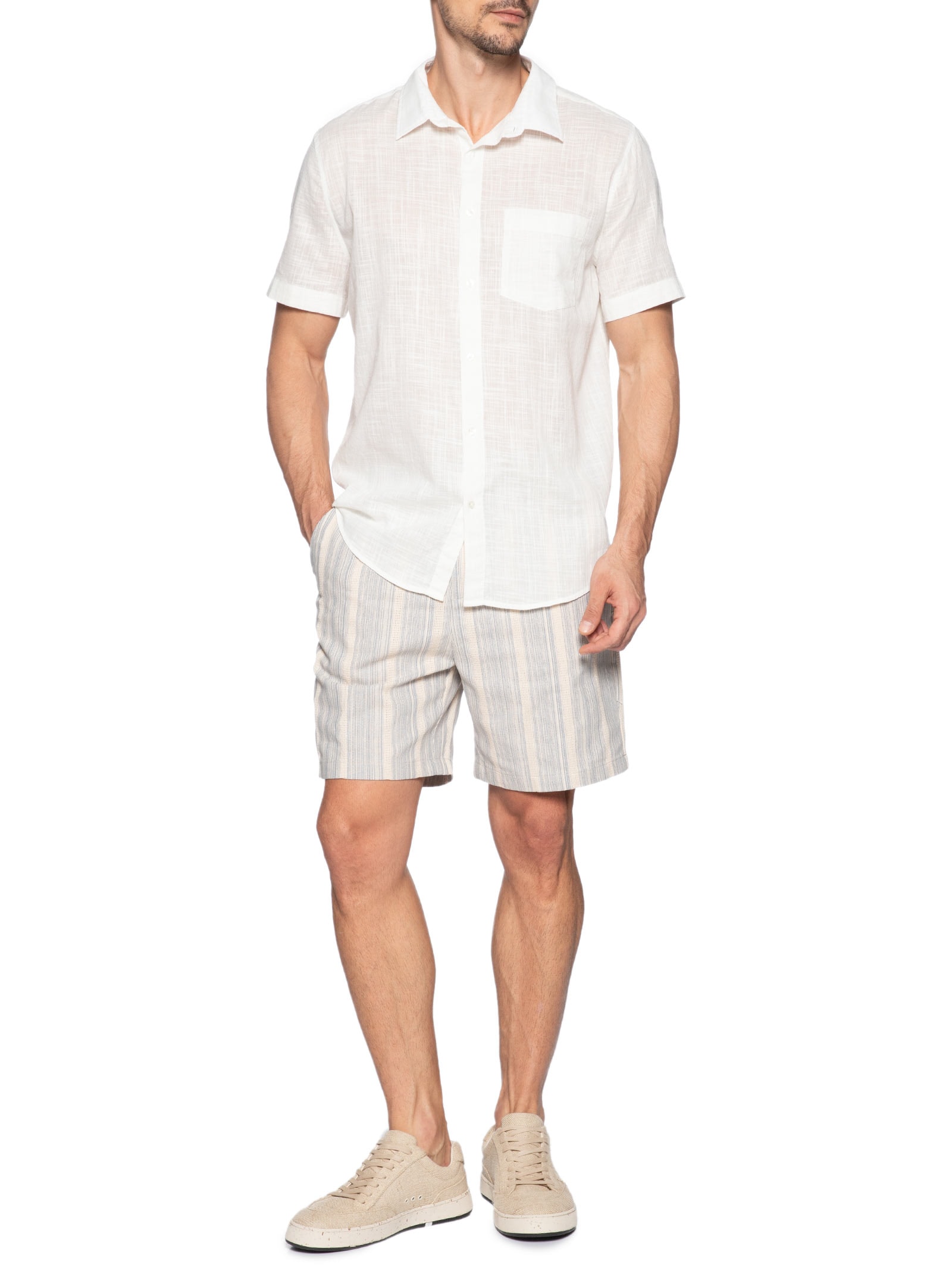 Camisa Masculina Casual Manga Curta Texture Color Off White Osklen