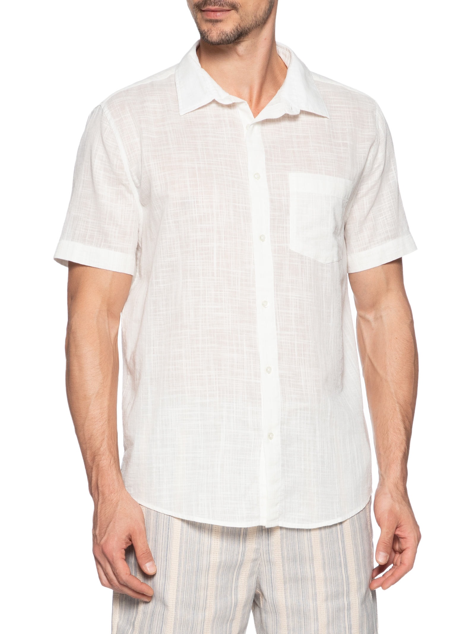 Camisa Masculina Casual Manga Curta Texture Color Off White Osklen
