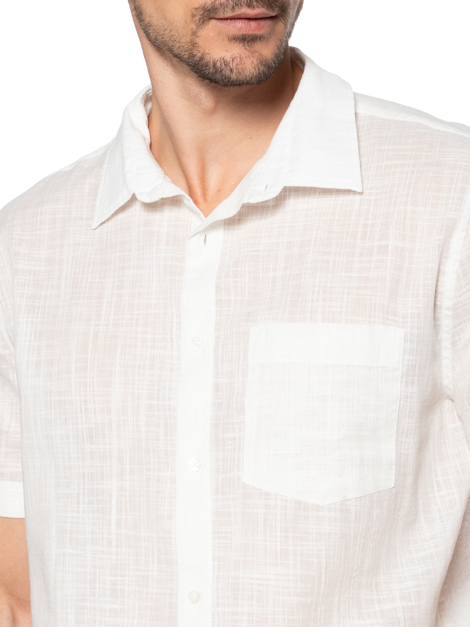 Camisa Masculina Casual Manga Curta Texture Color Off White Osklen