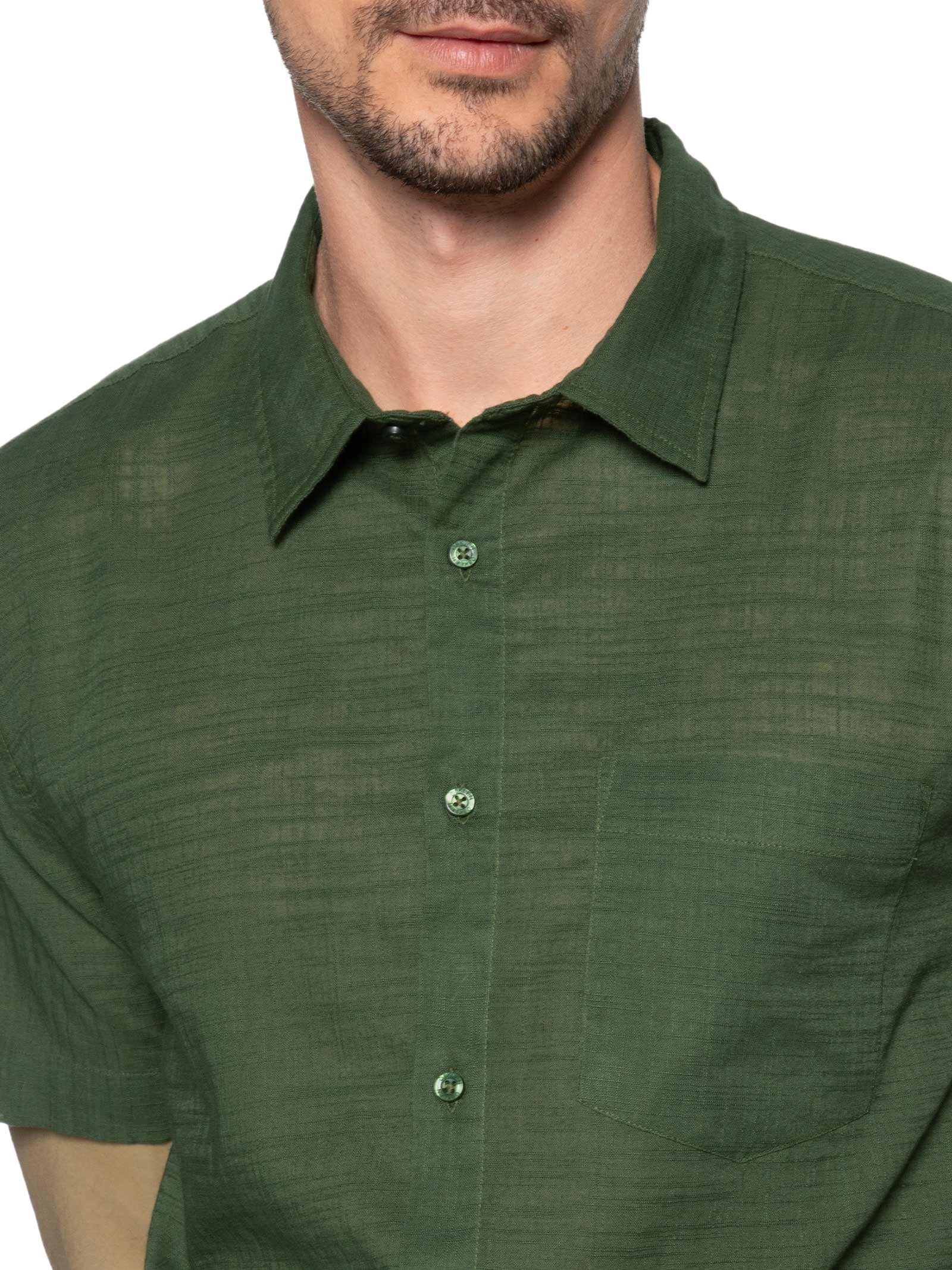 Camisa Masculina Casual Manga Curta Texture Color – Verde Osklen