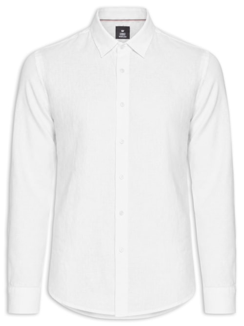 Camisa Masculina Casual Manga Longa Classic Linen – Branco