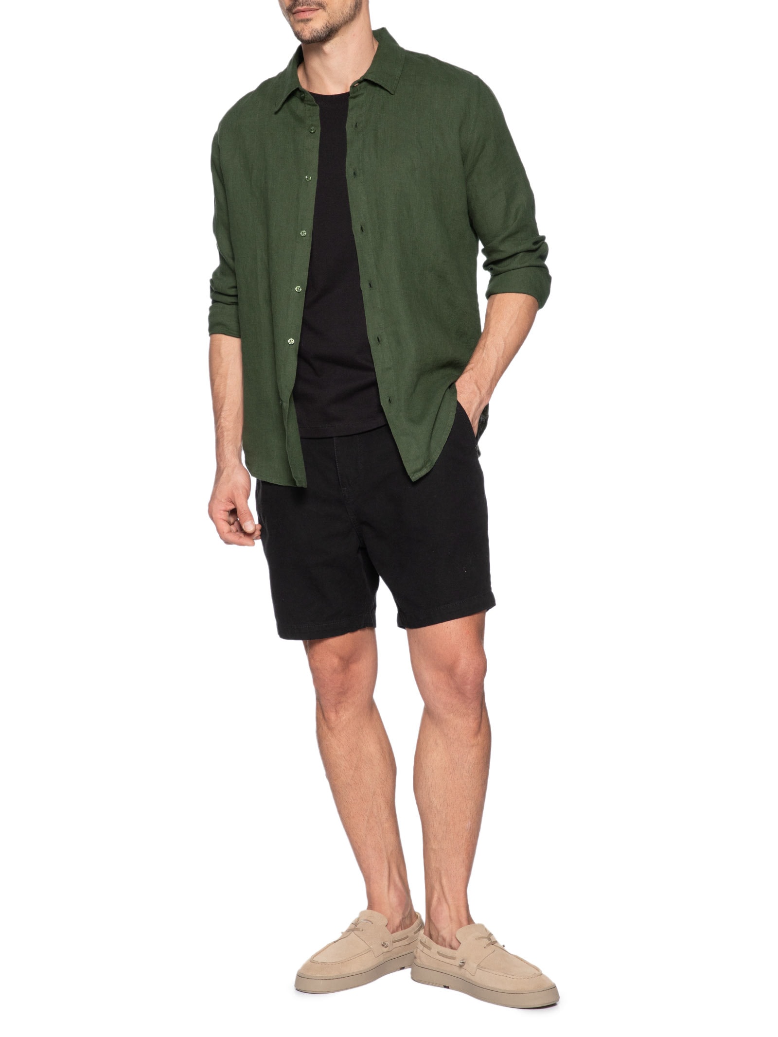 Camisa Masculina Casual Manga Longa Classic Linen Color Verde Osklen