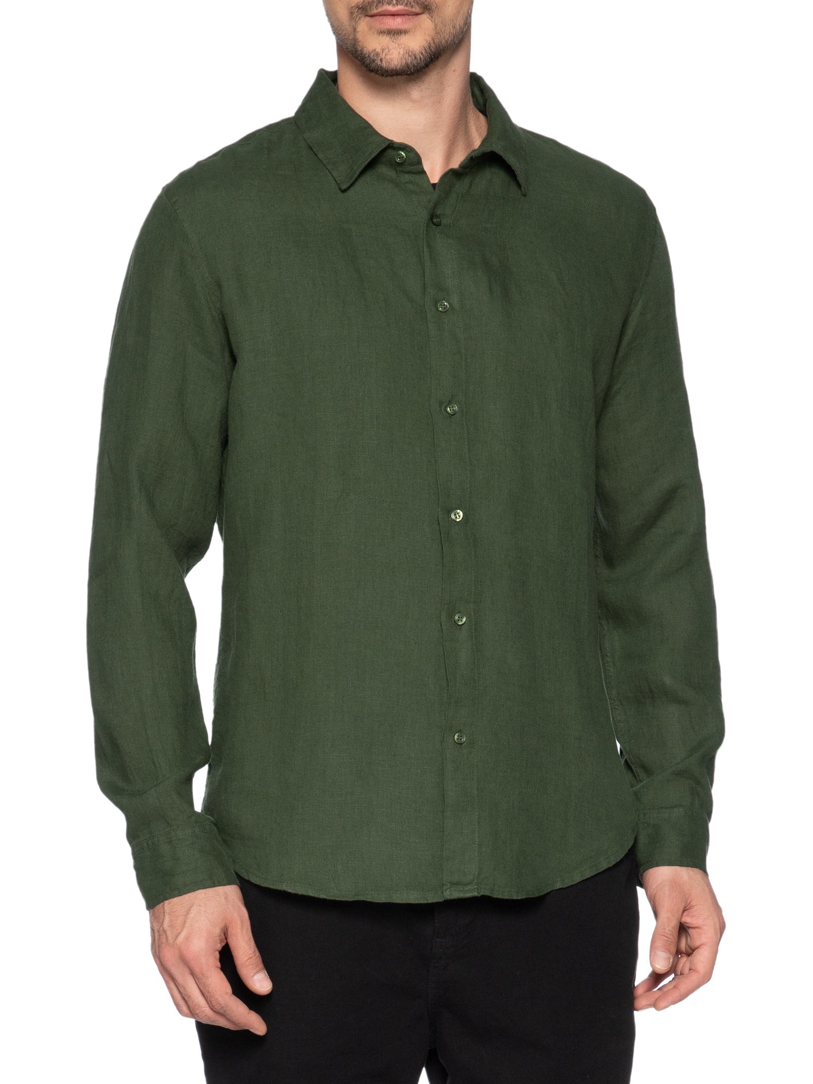 Camisa Masculina Casual Manga Longa Classic Linen Color Verde Osklen