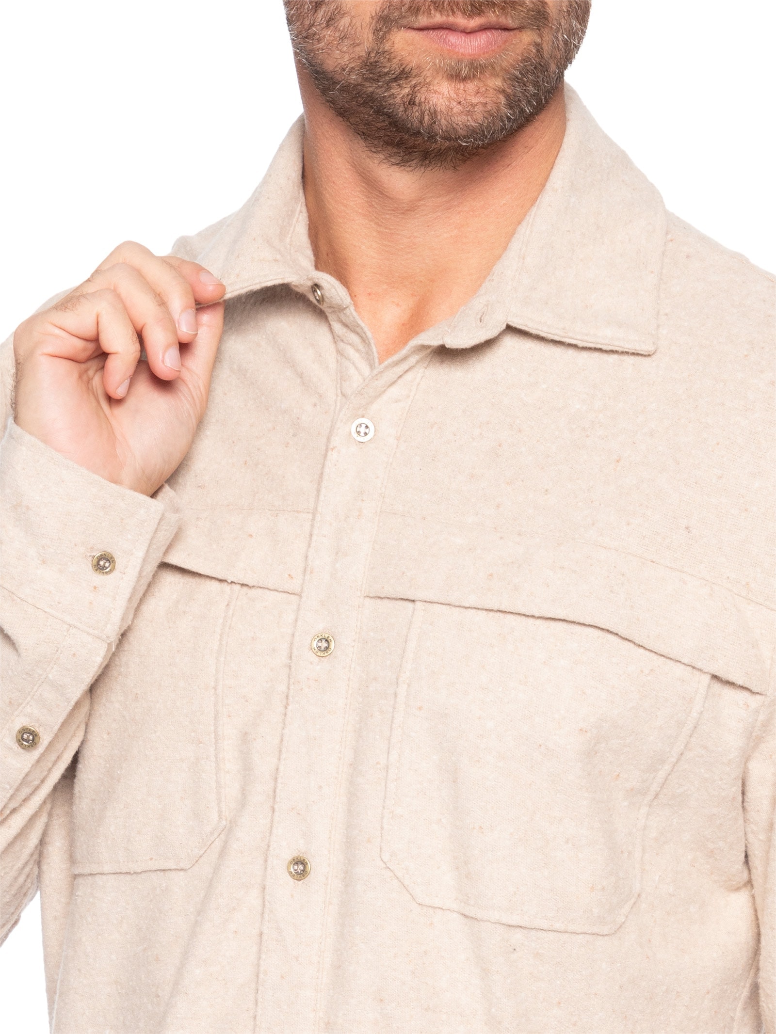 Camisa Masculina Casual Manga Longa Eco Pocket Bege Osklen