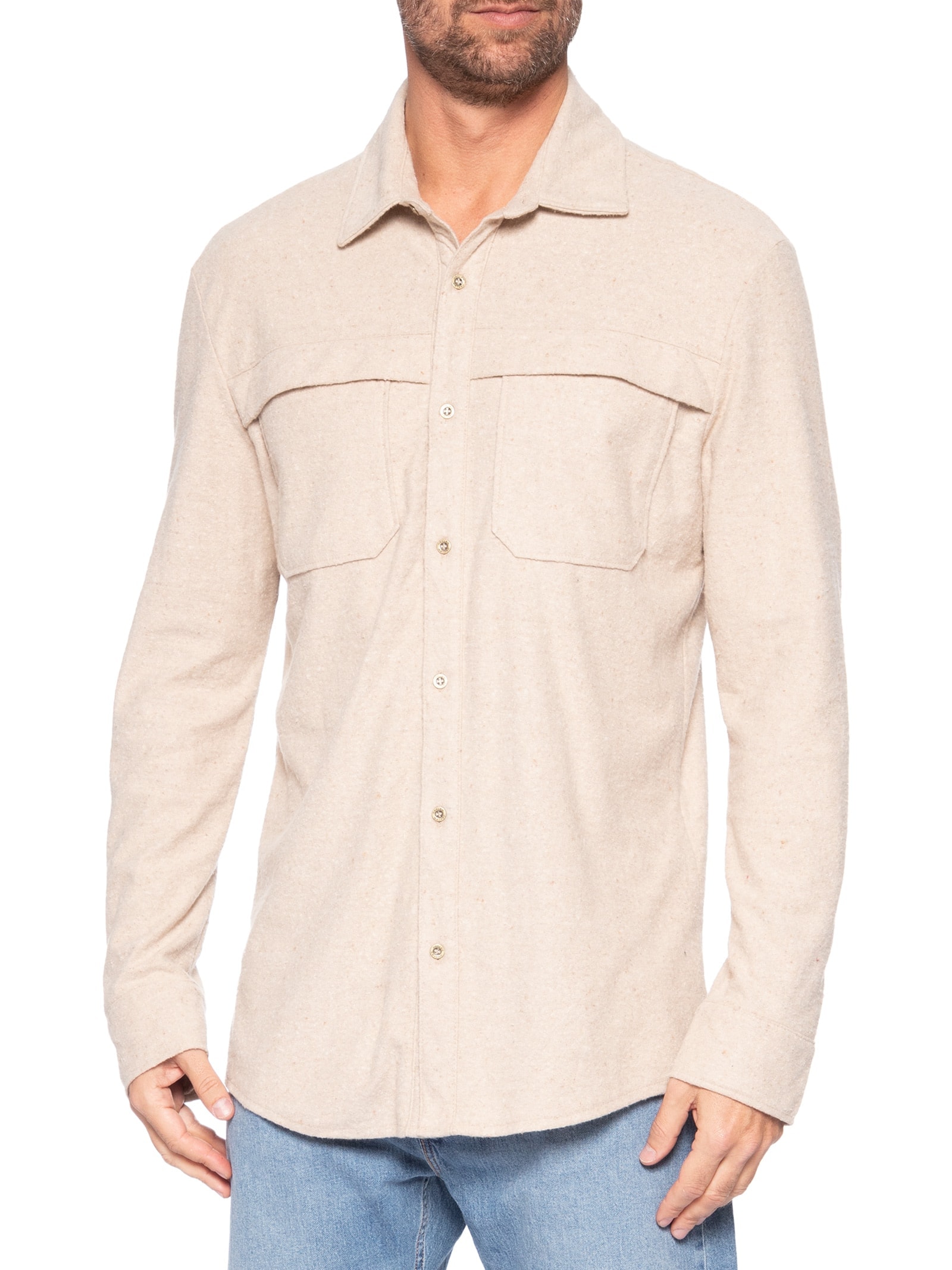 Camisa Masculina Casual Manga Longa Eco Pocket Bege Osklen