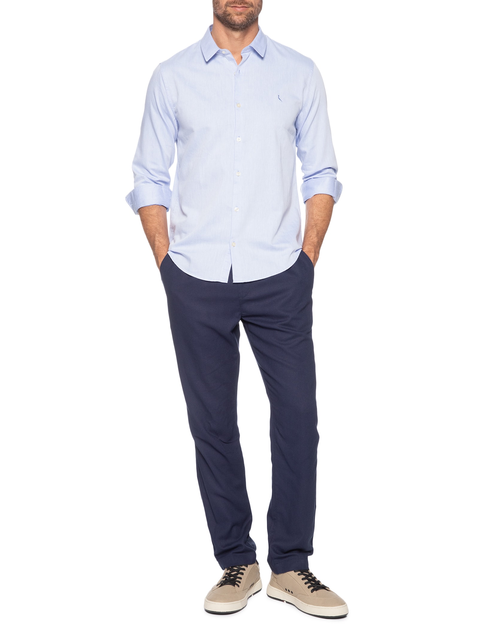 Camisa Masculina Casual Manga Longa Kiro Azul Reserva
