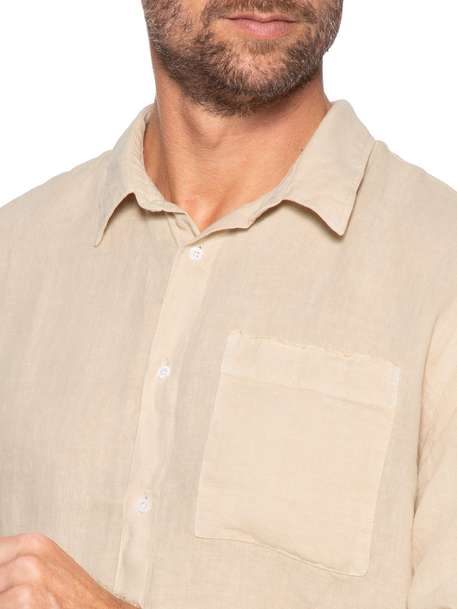 Camisa Masculina Casual Manga Longa Linen Raw Bege Osklen