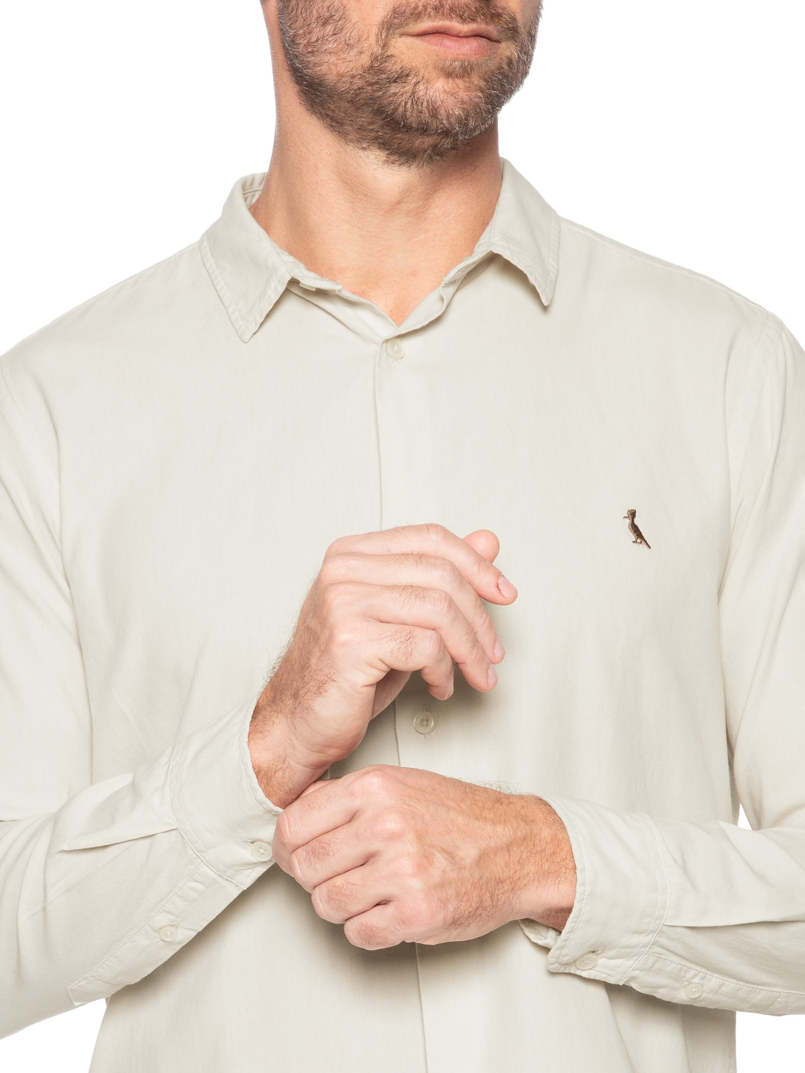 Camisa Masculina Casual Manga Longa Paraty Contraste Bege Reserva