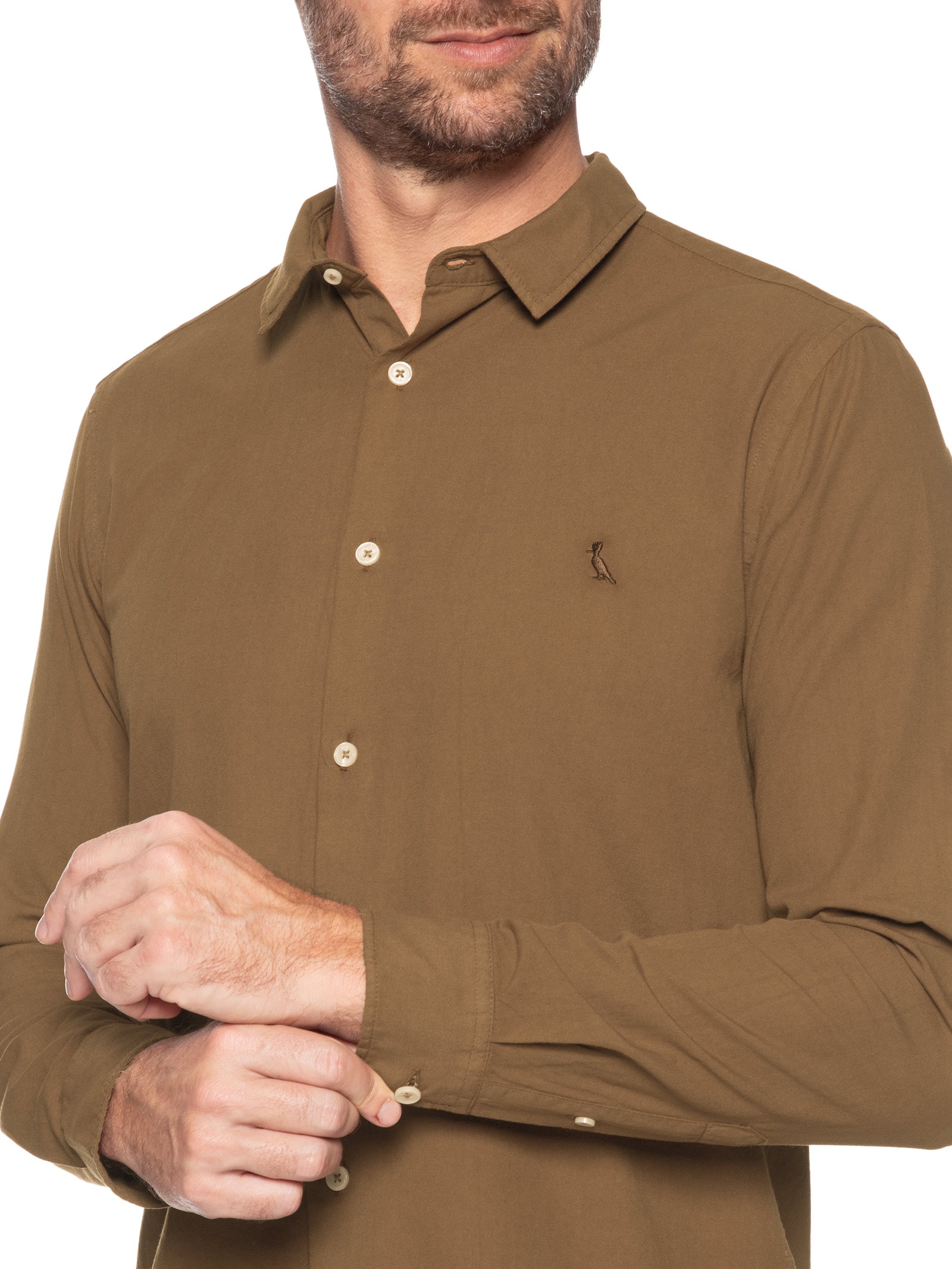 Camisa Masculina Casual Manga Longa Paraty Contraste Marrom Reserva