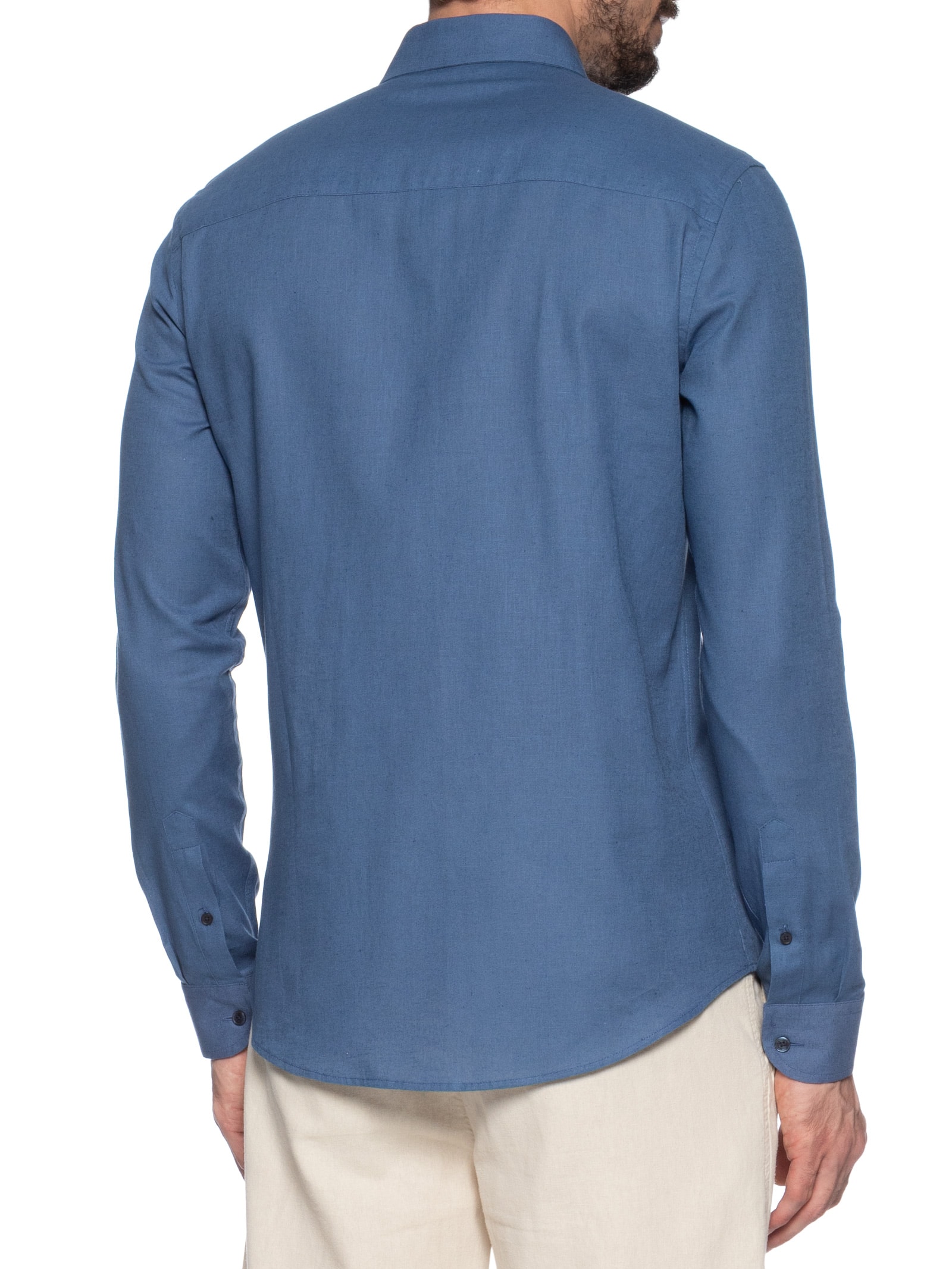 Camisa Masculina Casual Regular Fit Em Linho Azul Sergio K