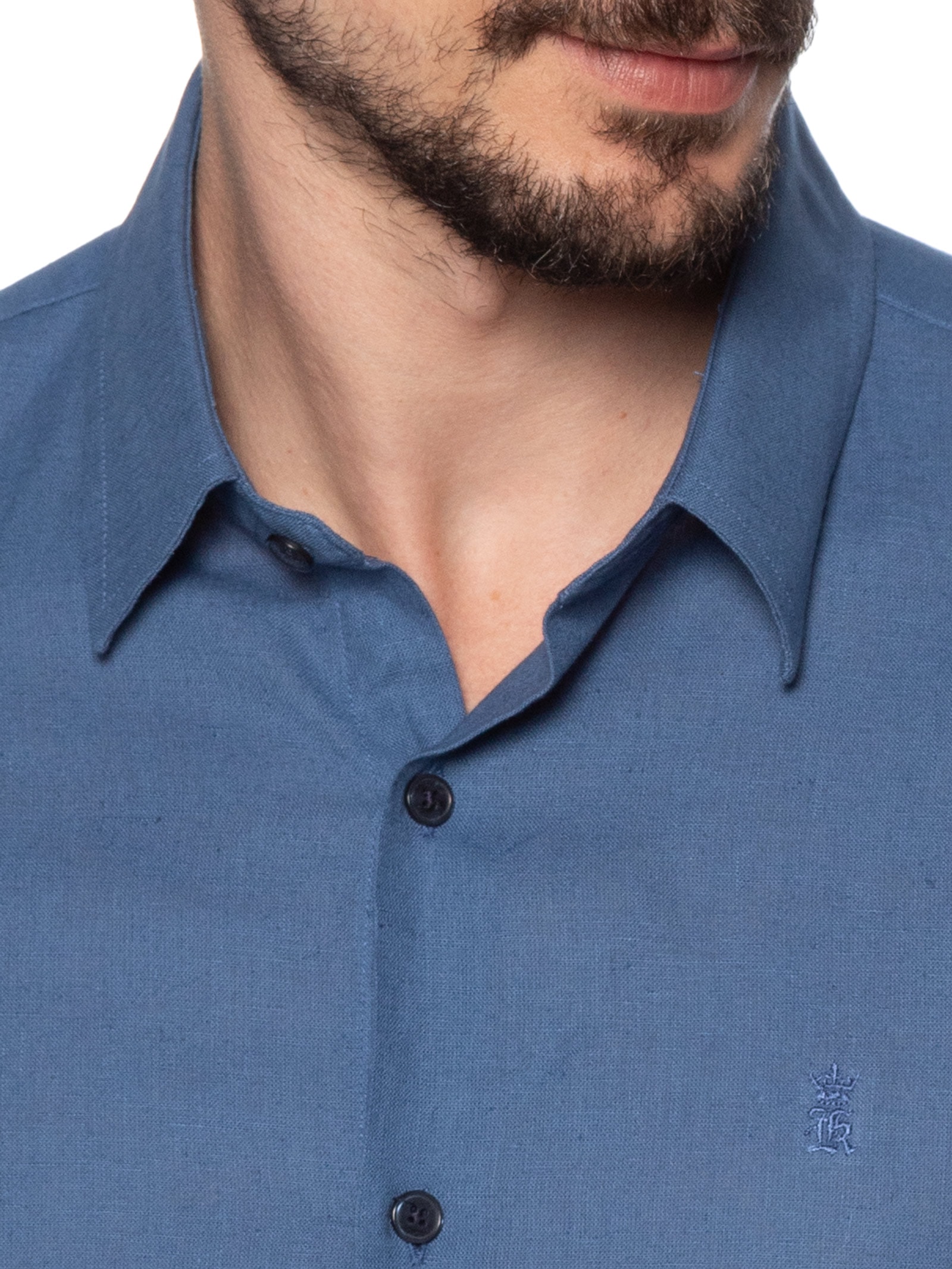 Camisa Masculina Casual Regular Fit Em Linho Azul Sergio K
