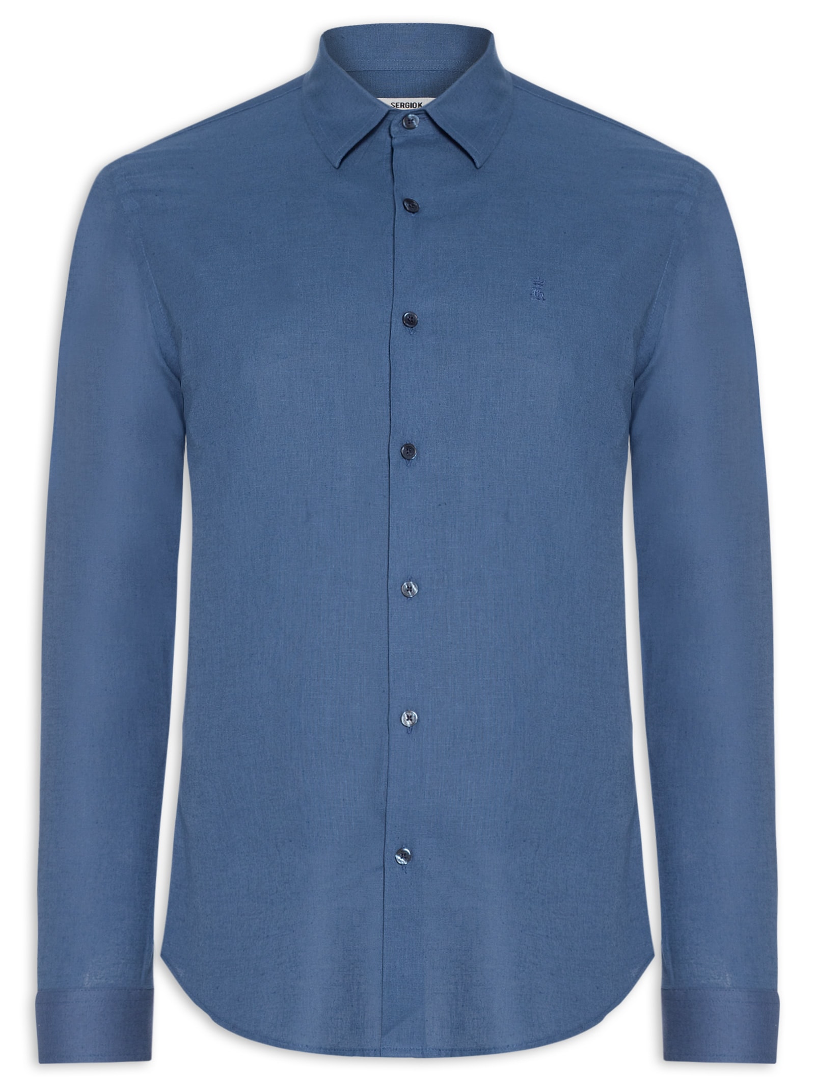 Camisa Masculina Casual Regular Fit Em Linho Azul Sergio K