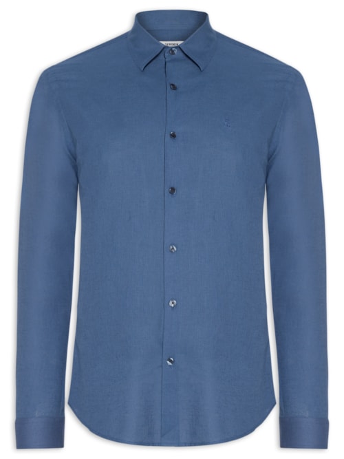 Camisa Masculina Casual Regular Fit Em Linho – Azul