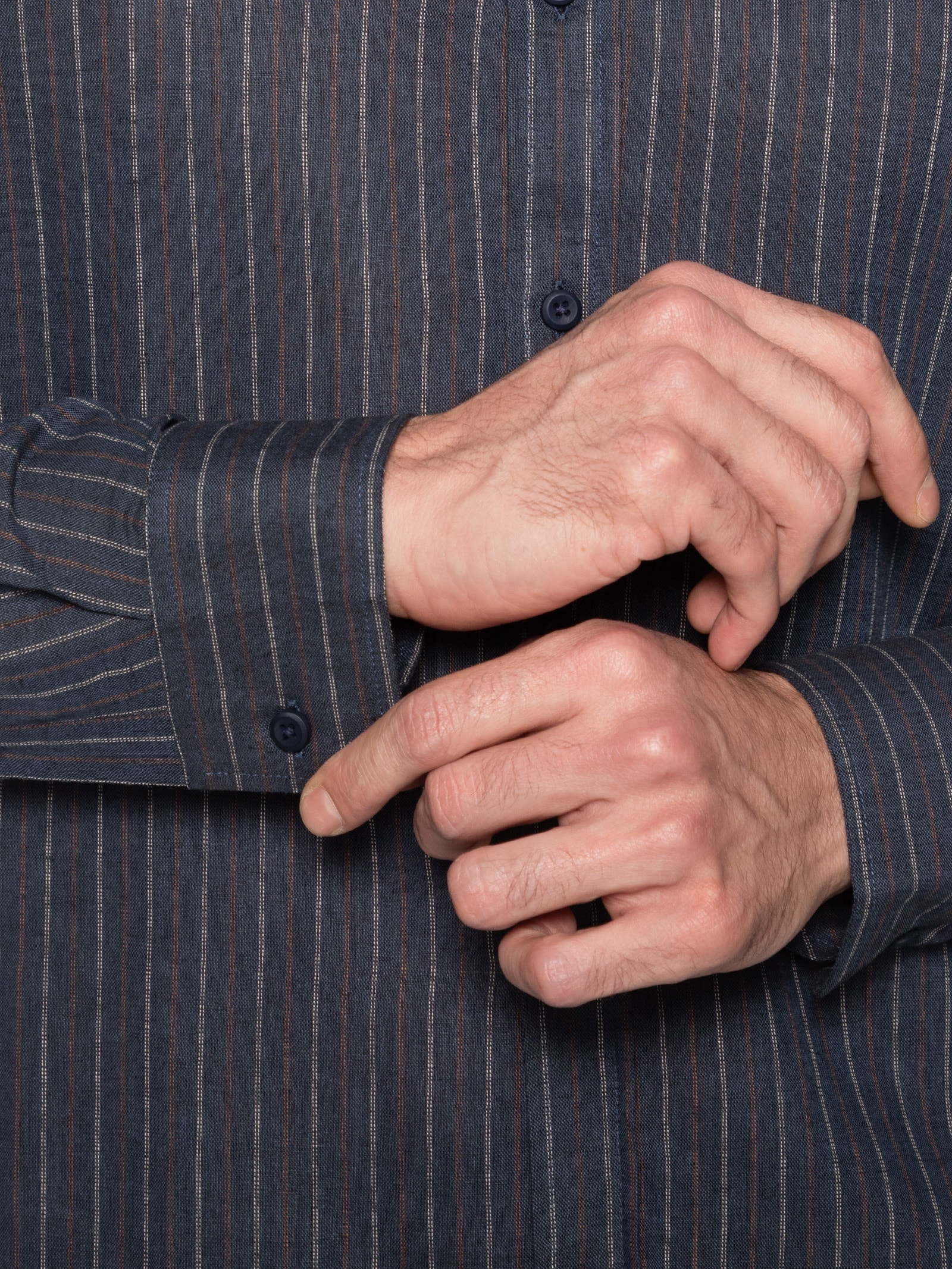 Camisa Masculina Casual Regular Fit Em Linho Stripes Azul Calvin Klein Jeans