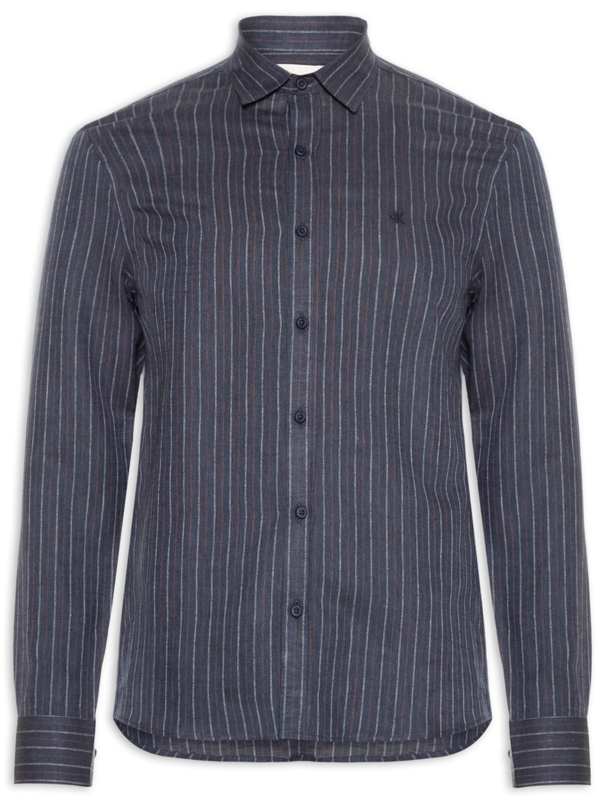 Vista 2 Camisa Masculina Casual Regular Fit Em Linho Stripes AZUL AZUL