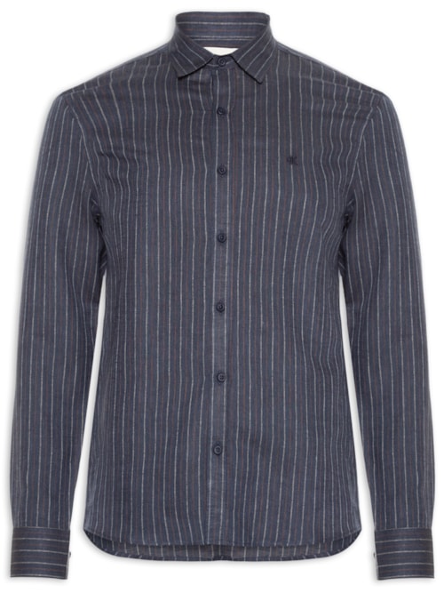 Camisa Masculina Casual Regular Fit Em Linho Stripes – Azul