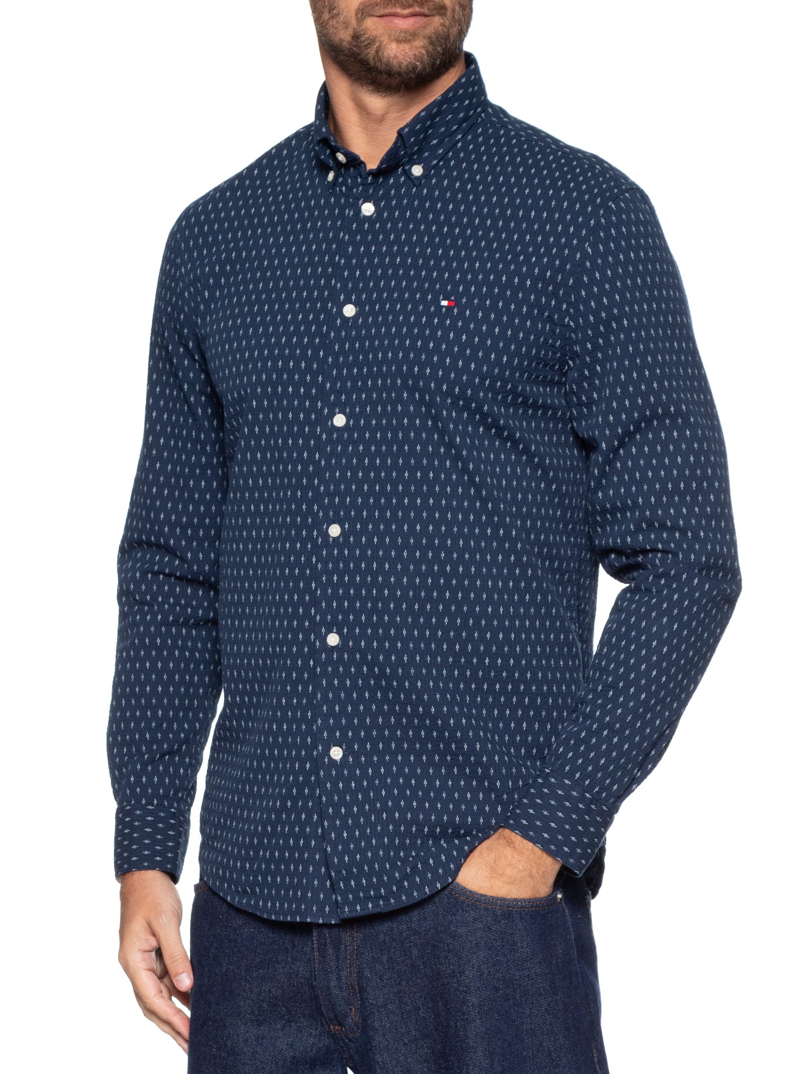 Camisa Masculina Casual Regular fit Estampada Seer Azul Tommy Hilfiger