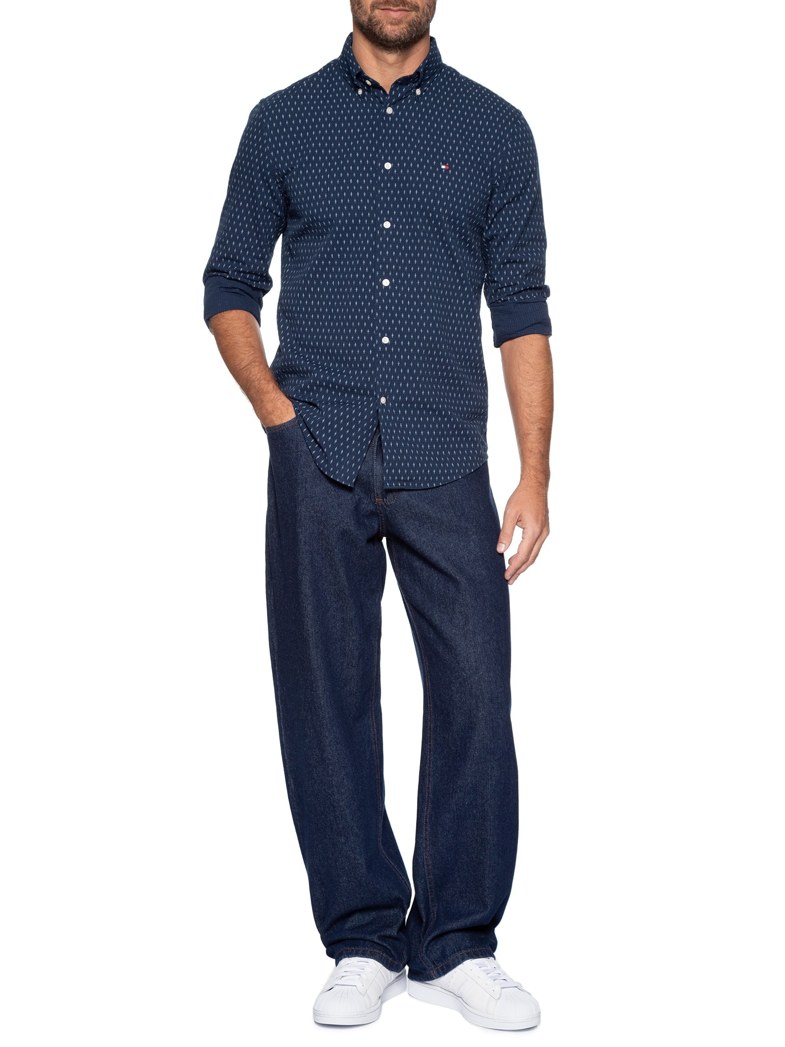 Camisa Masculina Casual Regular fit Estampada Seer Azul Tommy Hilfiger