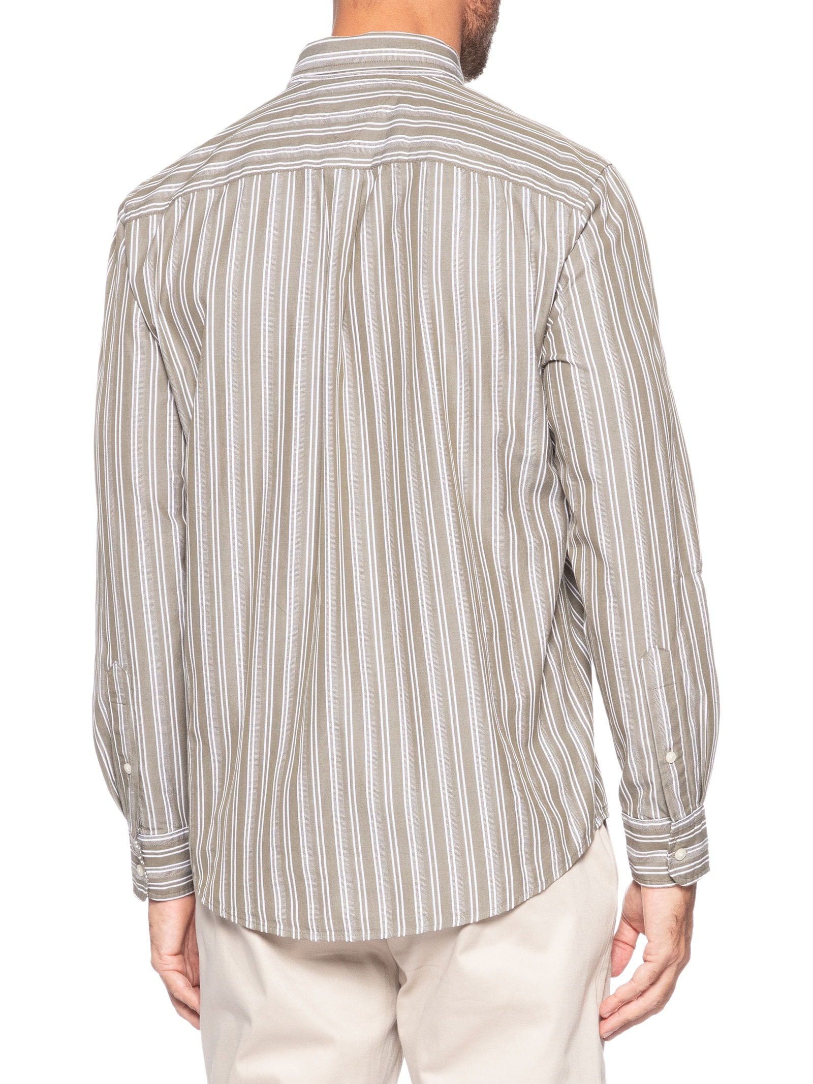 Camisa Masculina Casual Regular Fit Listrada Poplin Texture Verde Tommy Hilfiger