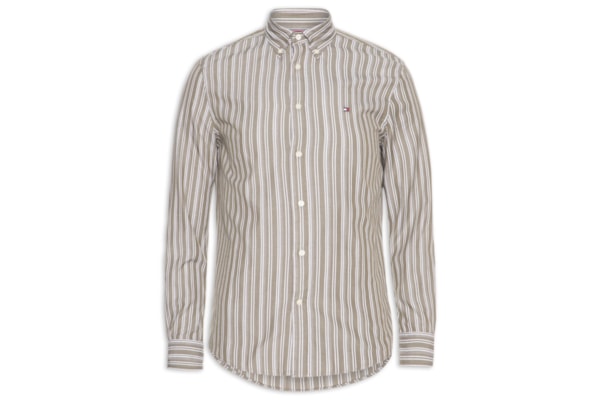 Camisa Masculina Casual Regular Fit Listrada Poplin Texture - Verde