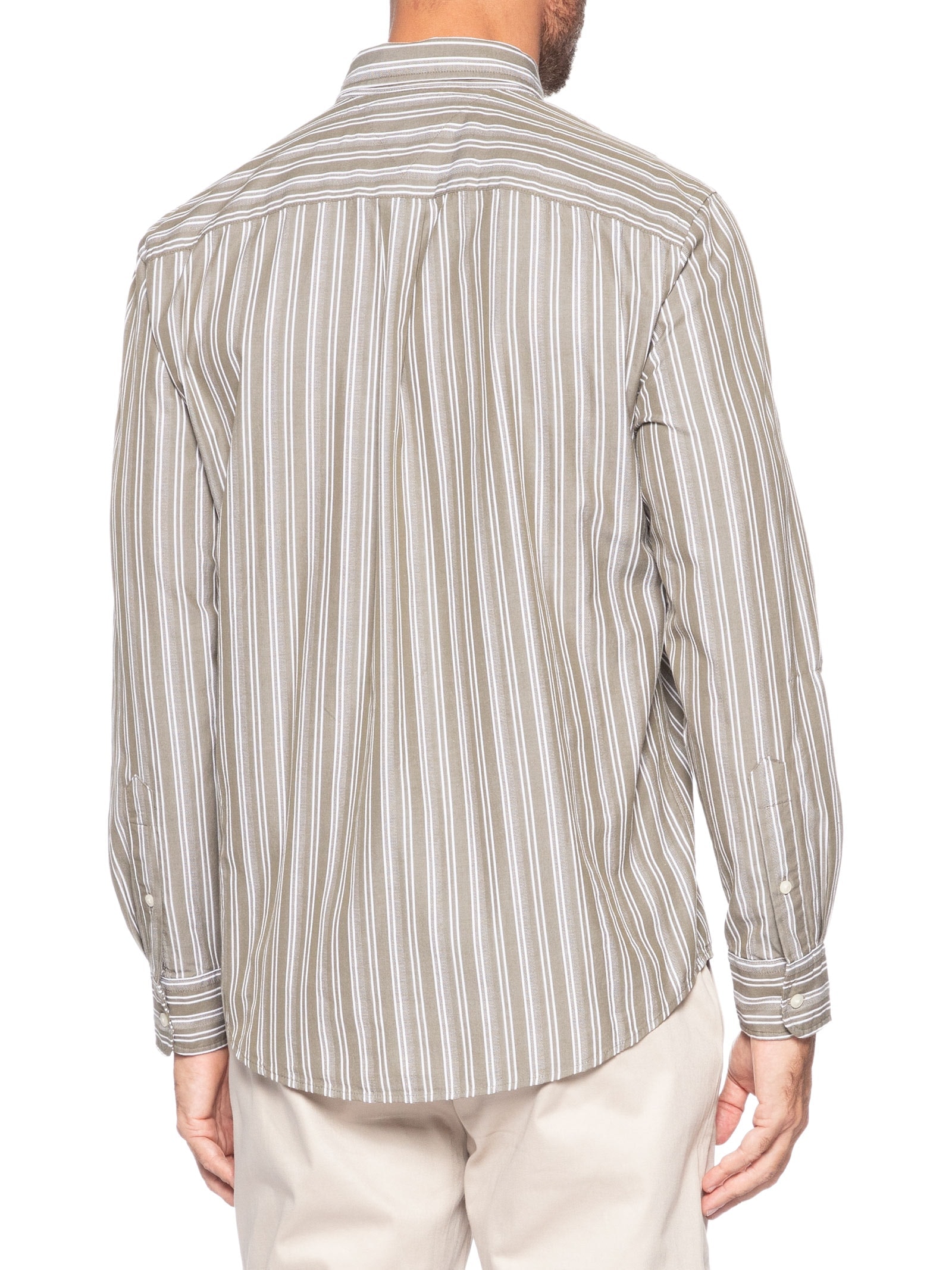 Camisa Masculina Casual Regular Fit Listrada Poplin Texture Verde Tommy Hilfiger