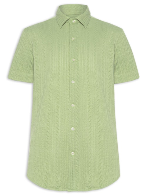 Camisa Masculina Casual Regular Fit Malha De Tricot Trança – Verde