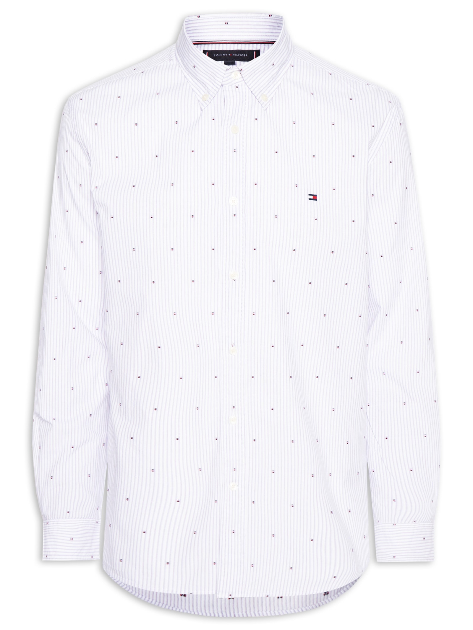 Camisa Masculina Casual Regular Fit Mini Flags Poplin Fil A Coupe Azul Tommy Hilfiger