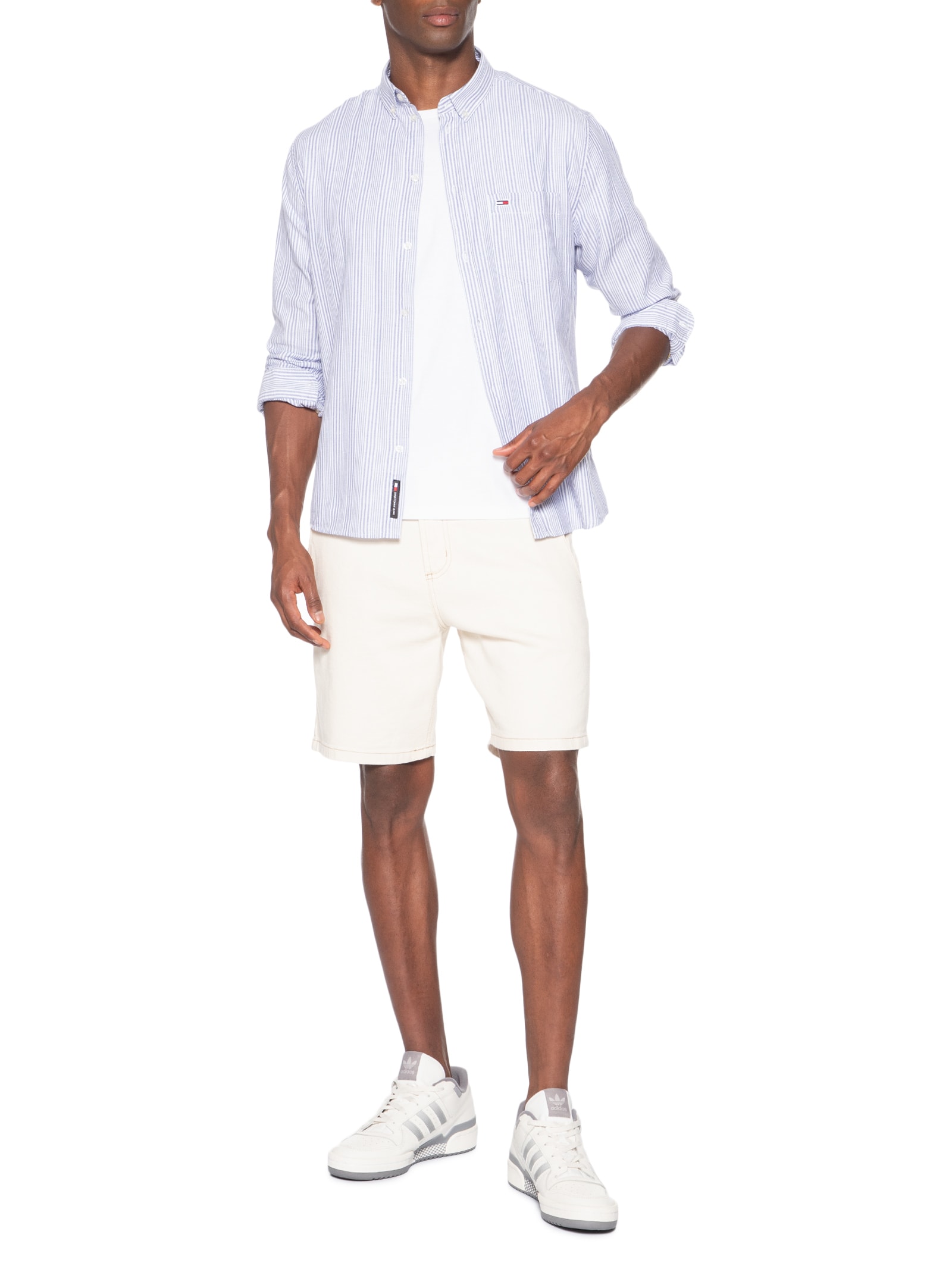 Camisa Masculina Casual Regular Fit Oxford Listrada Azul Tommy Jeans