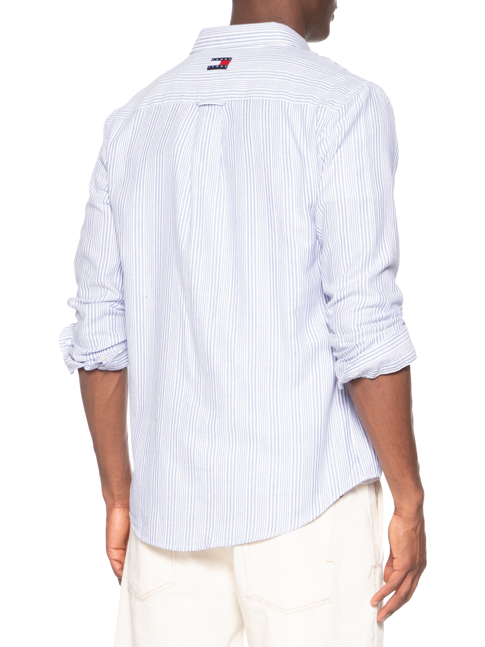Camisa Masculina Casual Regular Fit Oxford Listrada Azul Tommy Jeans