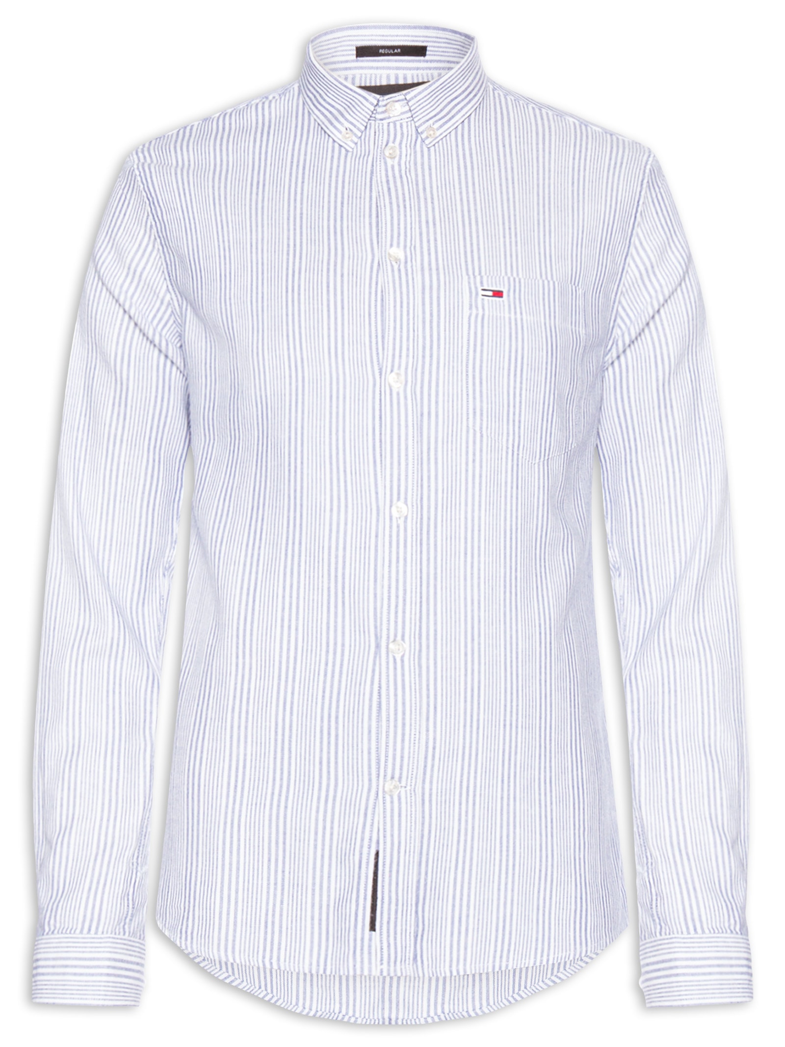 Camisa Masculina Casual Regular Fit Oxford Listrada Azul Tommy Jeans