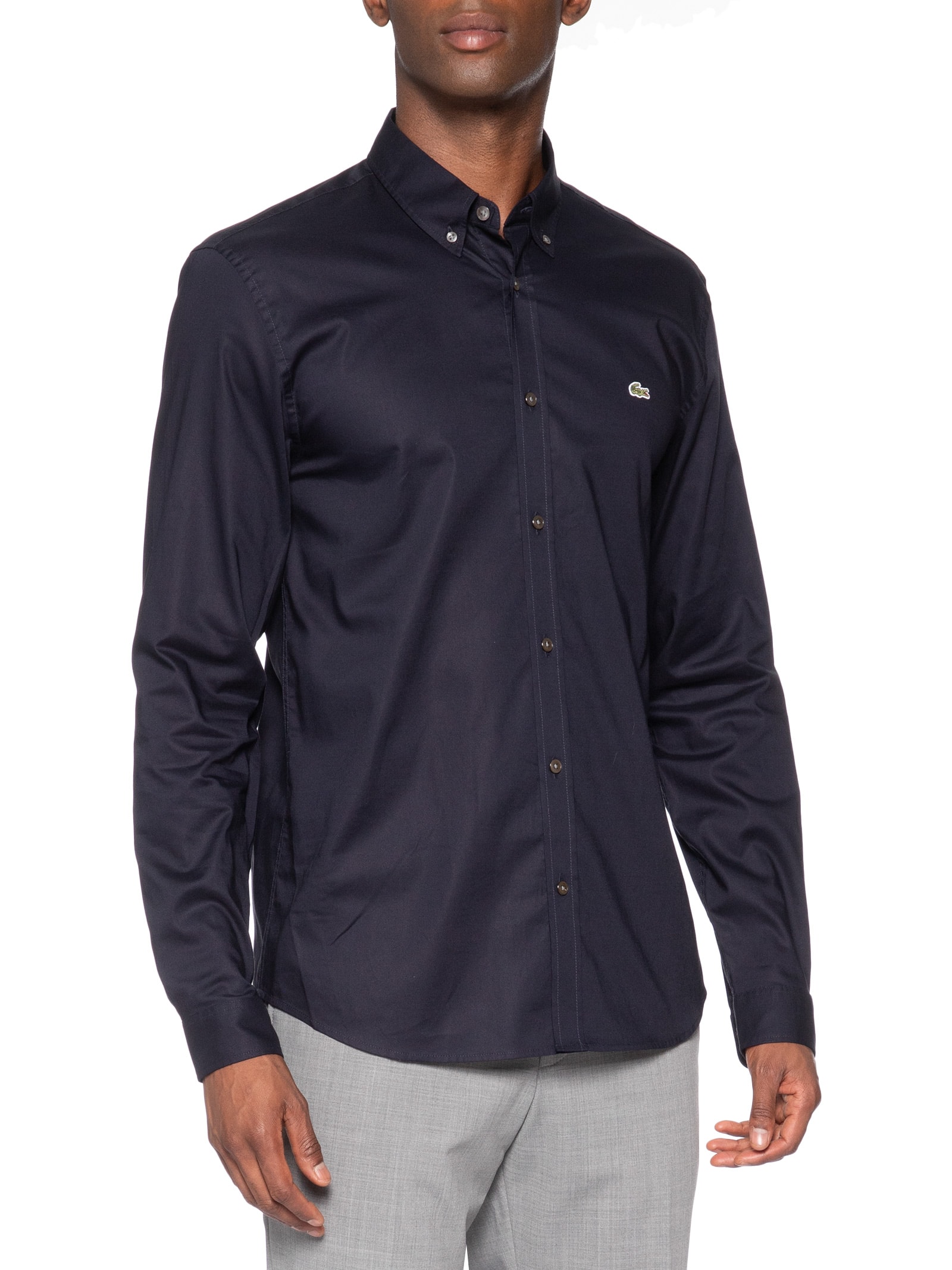 Camisa Masculina Casual Regular Fit Pinpoint Azul Lacoste