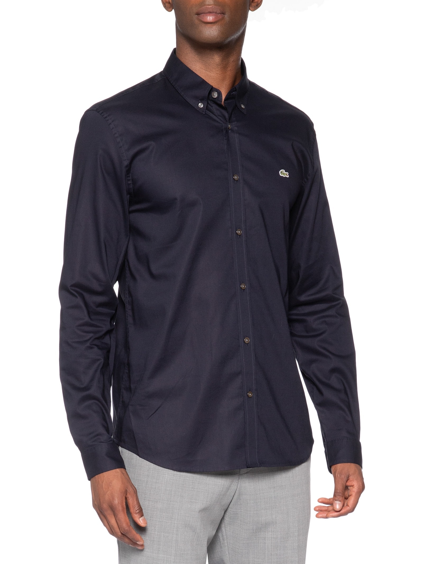 Camisa Masculina Casual Regular Fit Pinpoint Azul Lacoste